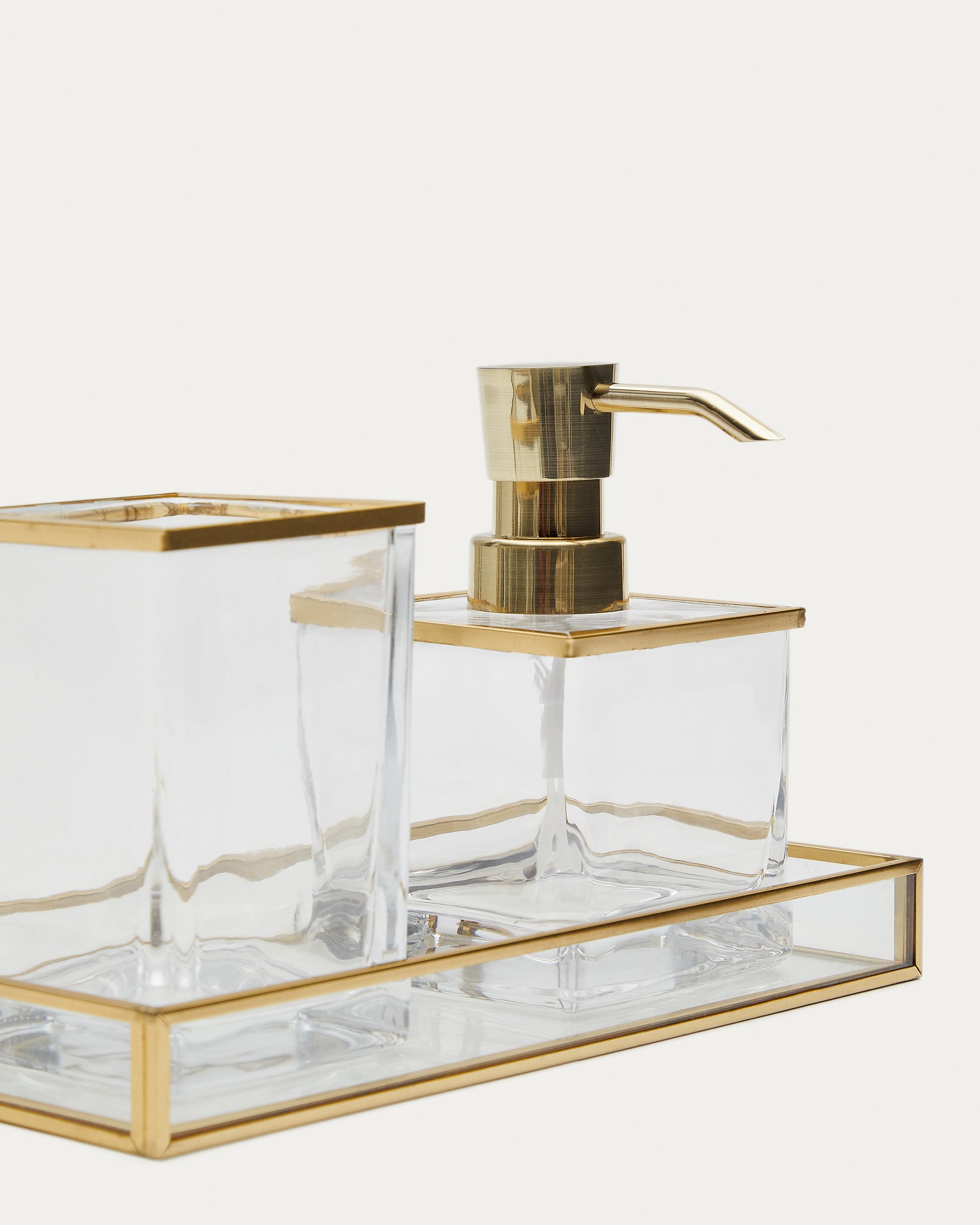 Soanet Glass and Metal Toothbrush Holder with Gold Finish - Detail