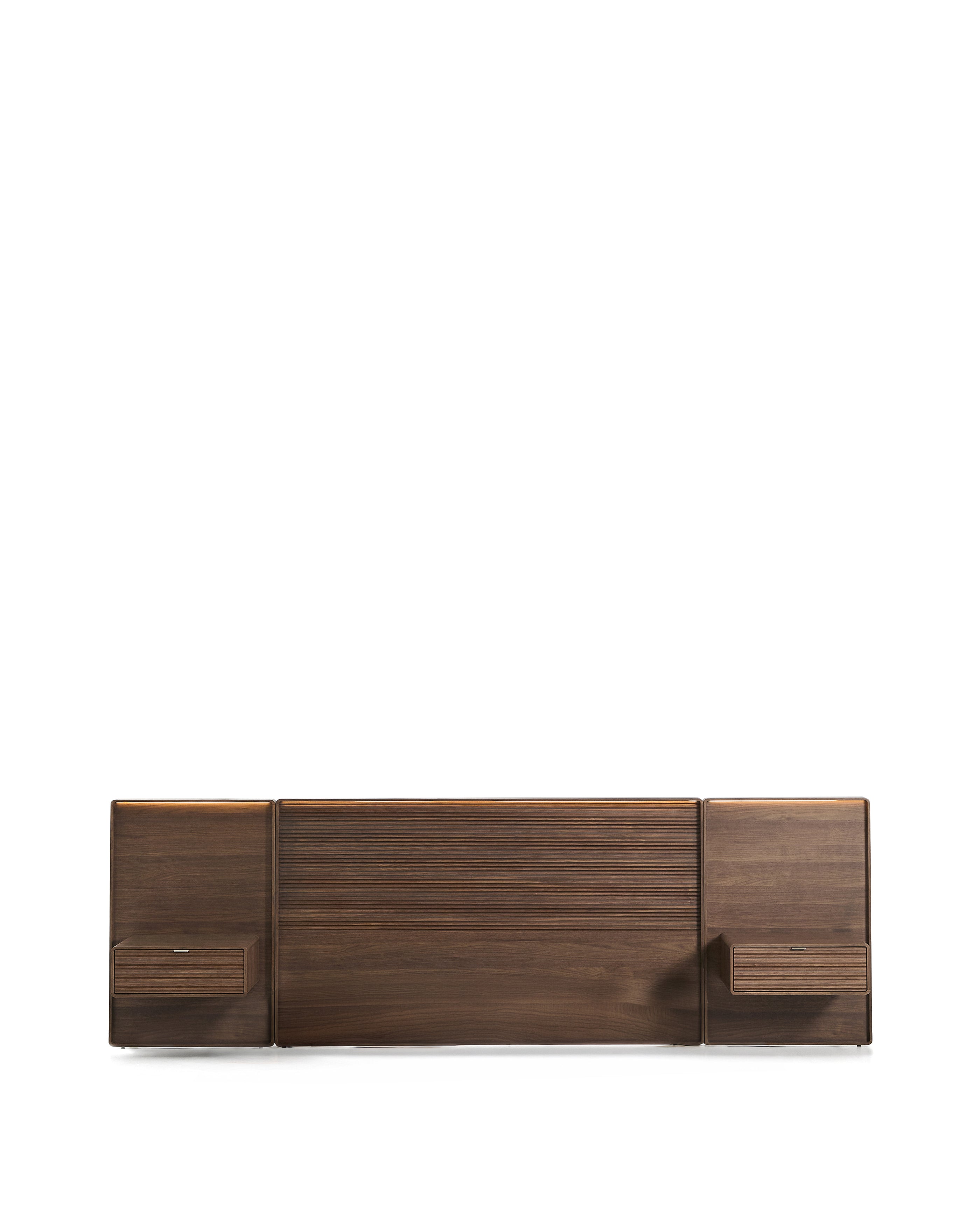 Norlen headboard with 2 bedside tables in walnut veneer with a dark finish and LED light for beds up to 160cm FSC Mix Credit - Product Image