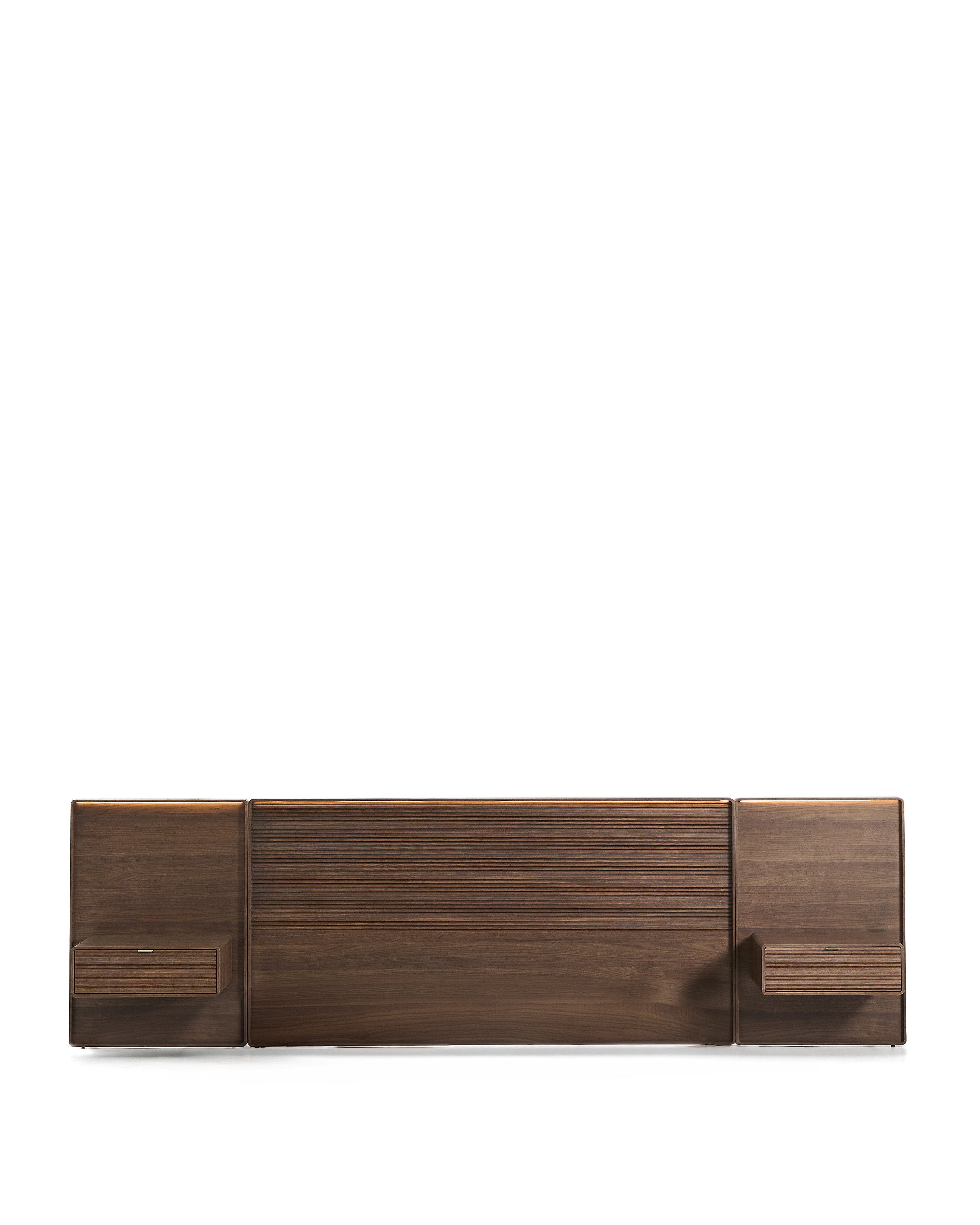 Norlen headboard with 2 bedside tables in walnut veneer with a dark finish and LED light for beds up to 180cm FSC Mix Credit - Product Image