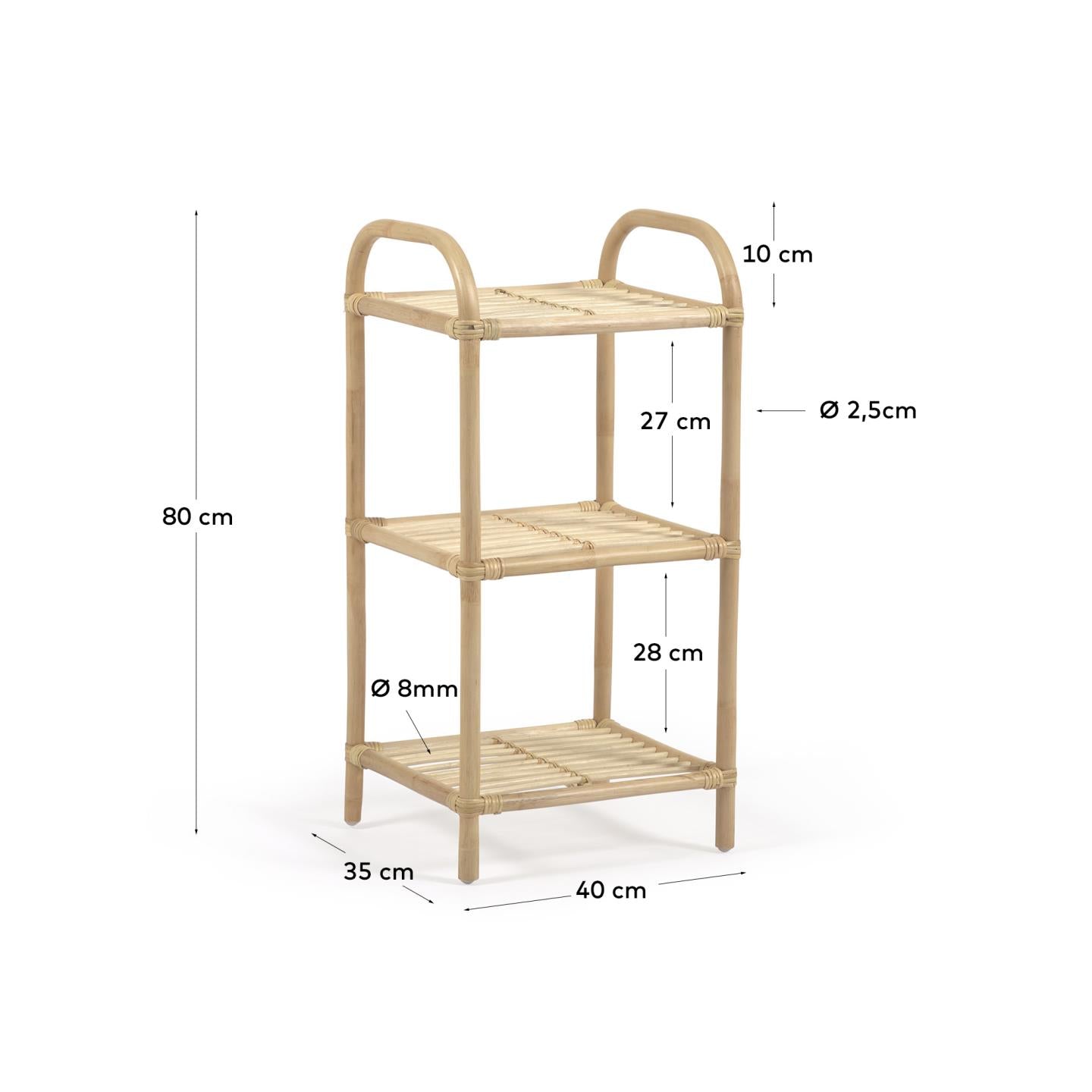 Ormela rattan shelving unit with natural finish, 40 x 80 cm - Measurements