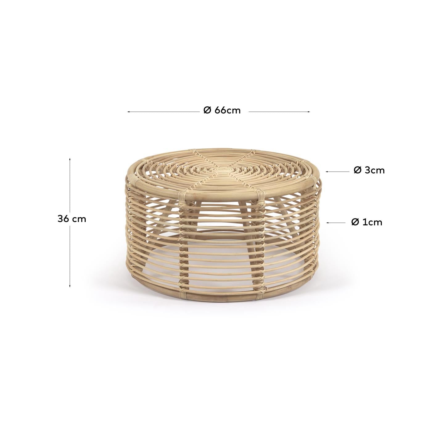 Round Kohana coffee table in rattan with natural finish Ø 66 cm - Measurements