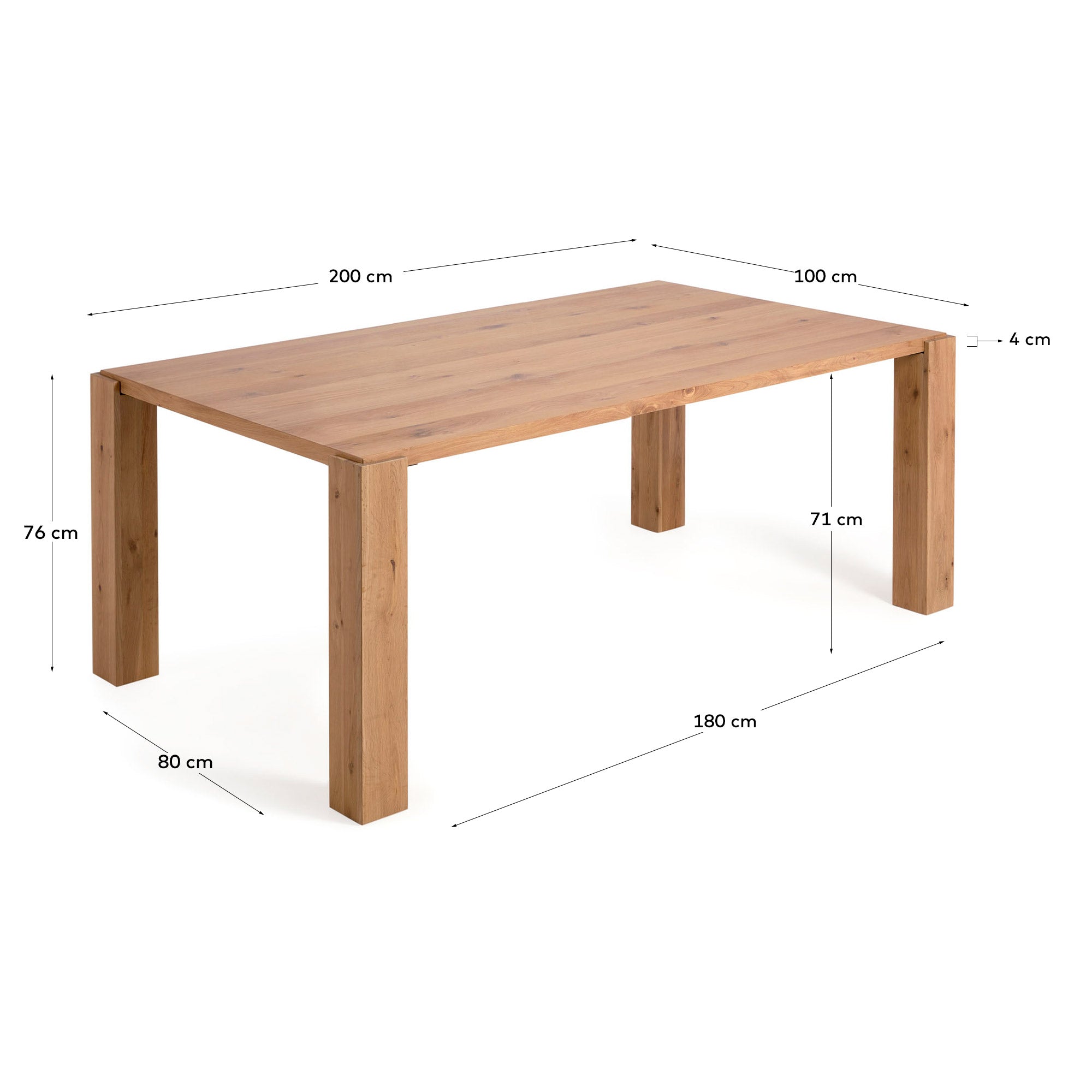 Deyanira table with oak veneer and solid oak legs 200 x 100 cm - Measurements