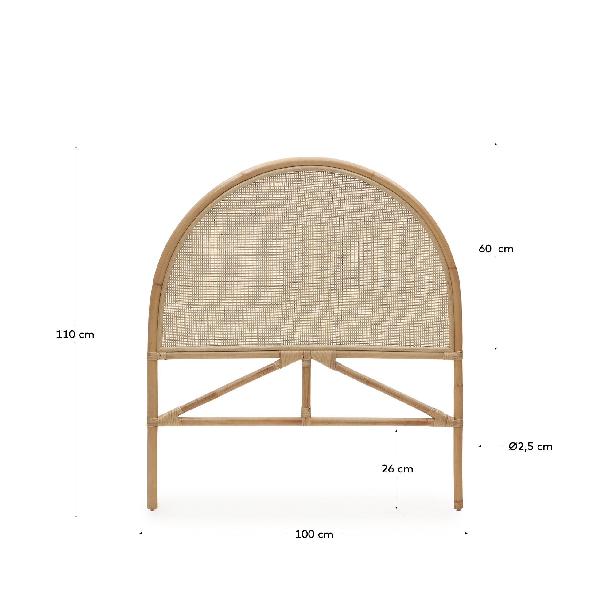 Quiterie round rattan headboard with a natural finish, 90 cm - Measurements