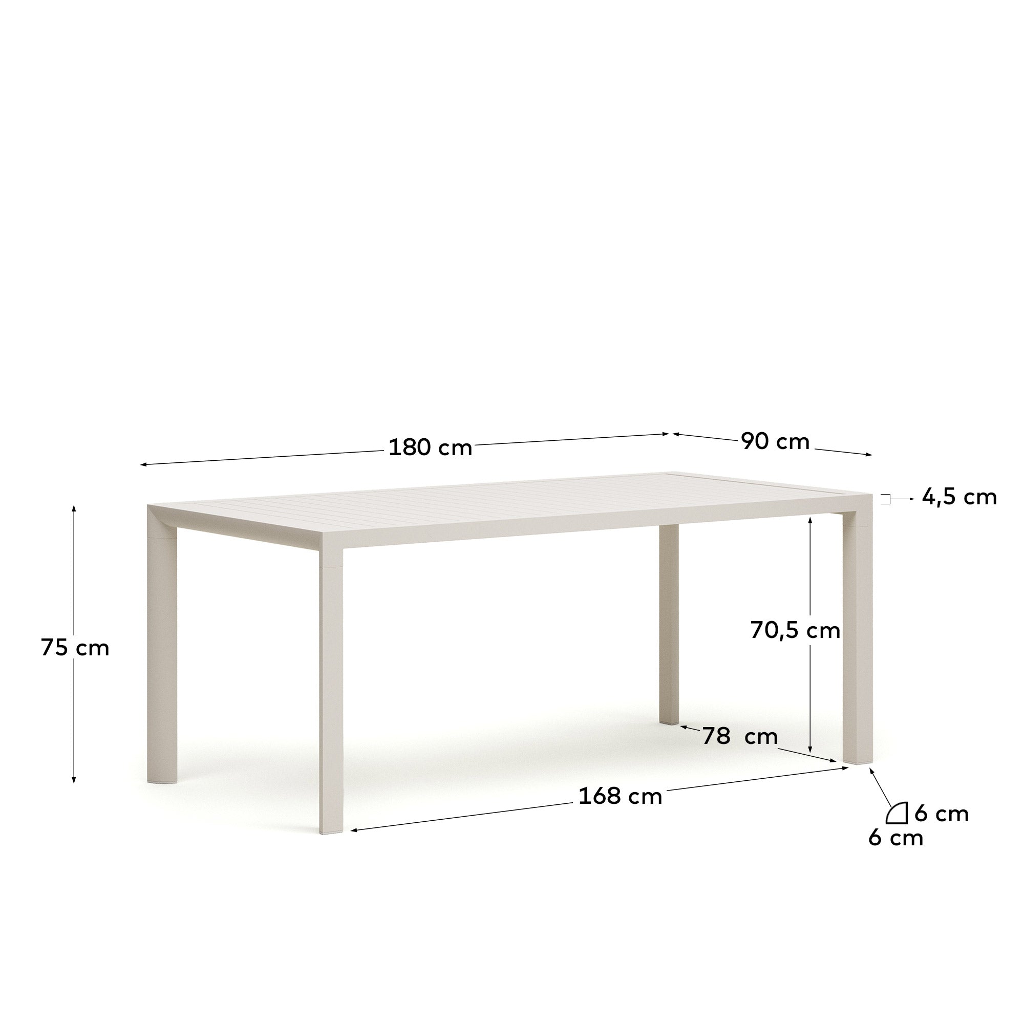 Culip aluminium outdoor table with white finish, 180 x 90 cm - Measurements