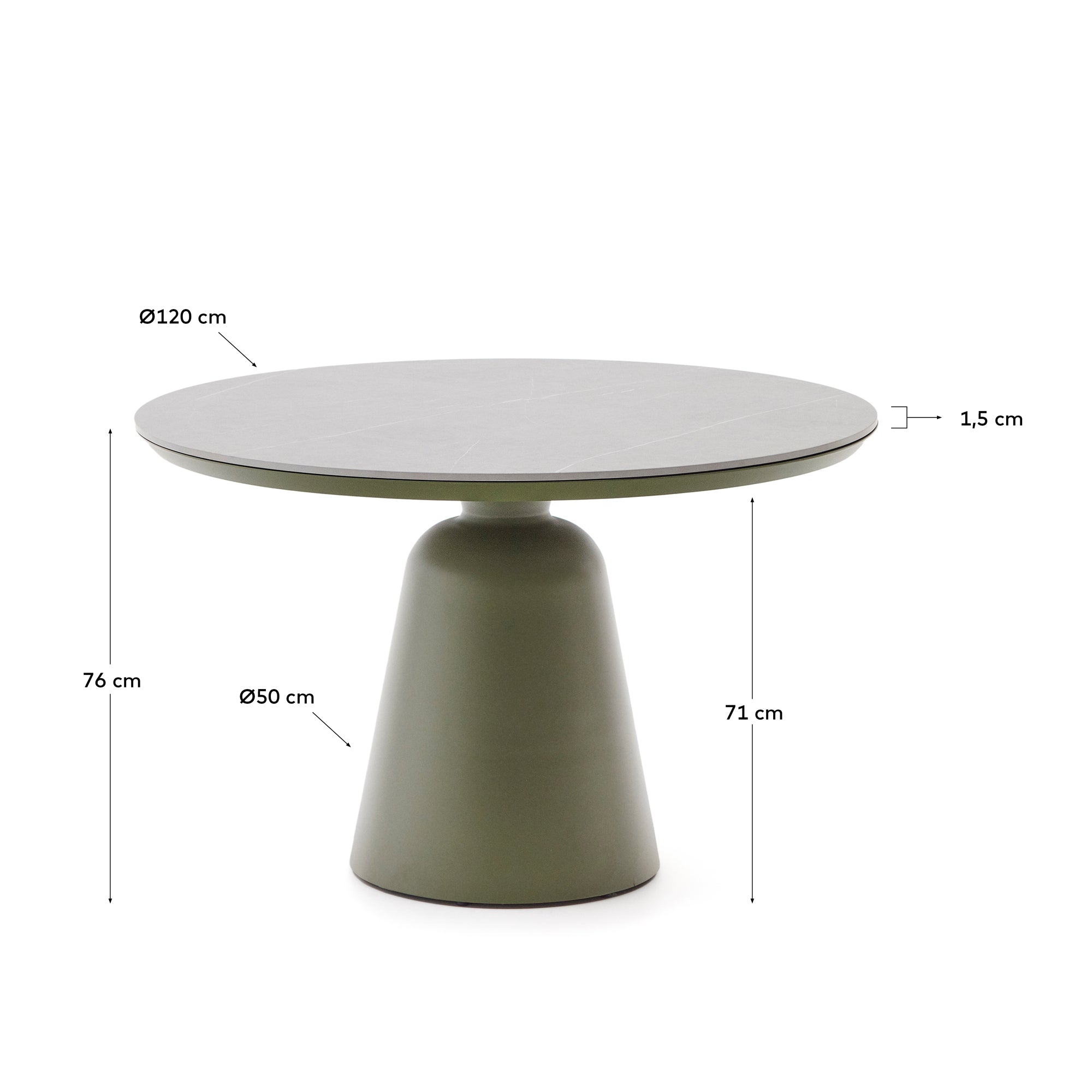 Tudons outdoor table in aluminium in a green ceramic table top, Ø120 cm - Measurements