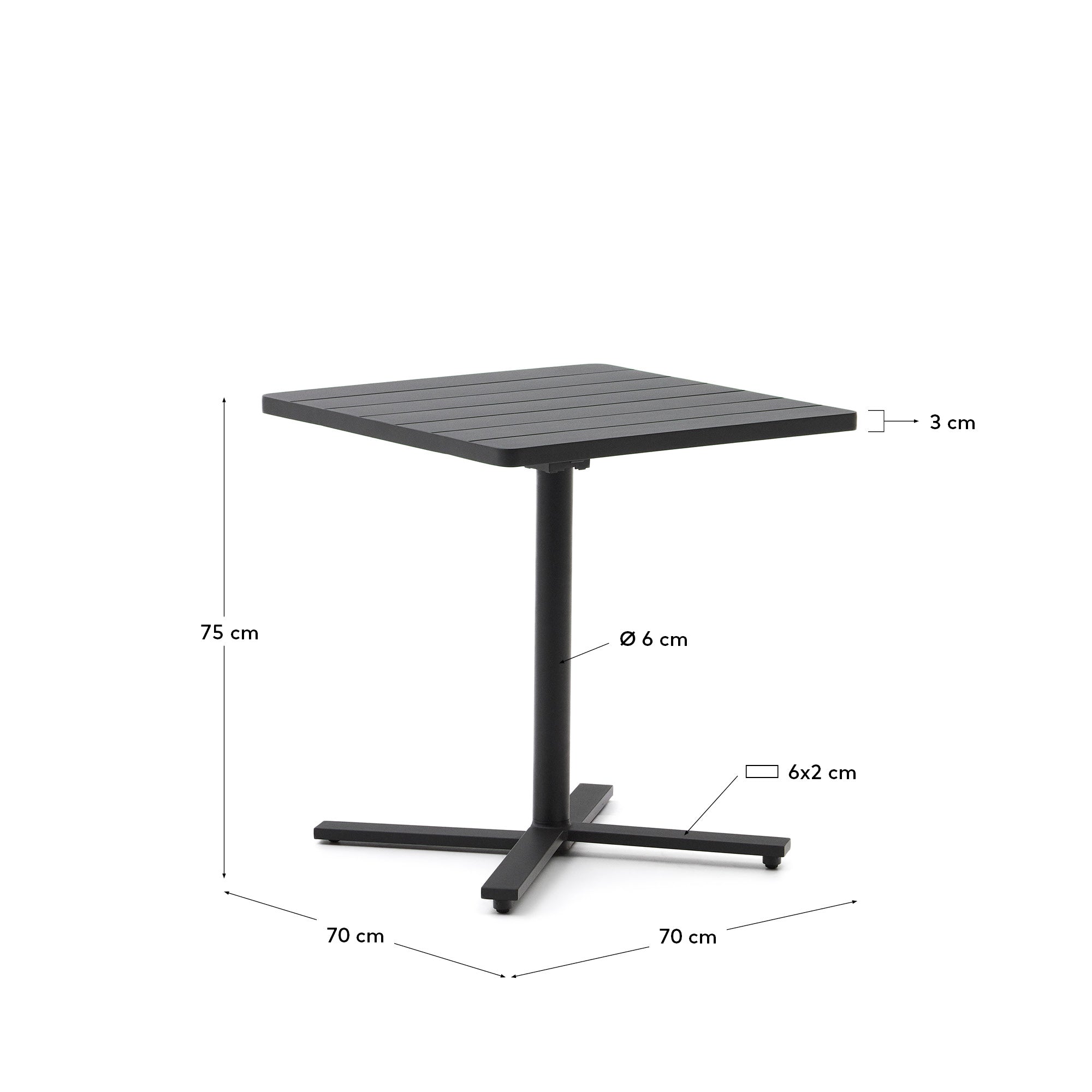 Torreta folding outdoor table made of aluminum with dark grey finish 70 x 70 cm - Measurements