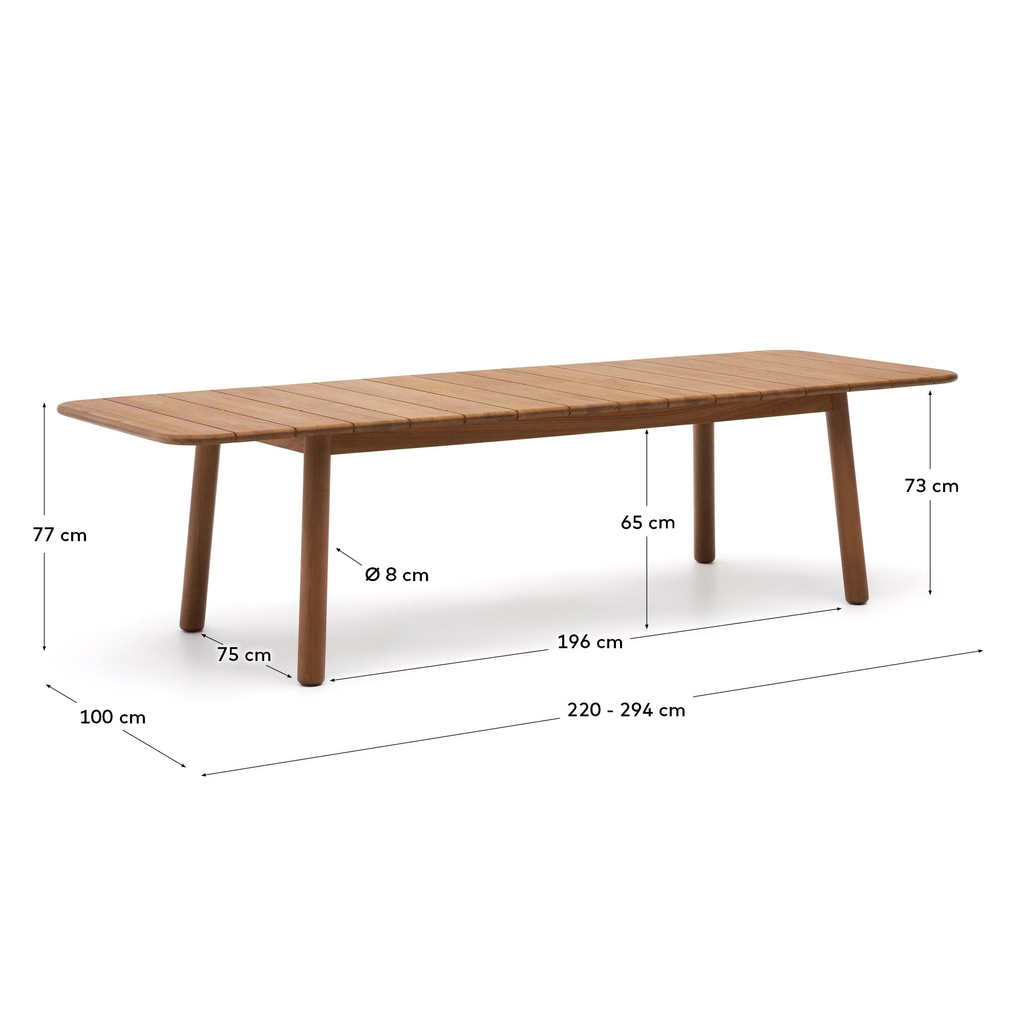 Turqueta extendable table made from solid teak wood, 220 (294) x 100 cm, FSC 100% - Measurements