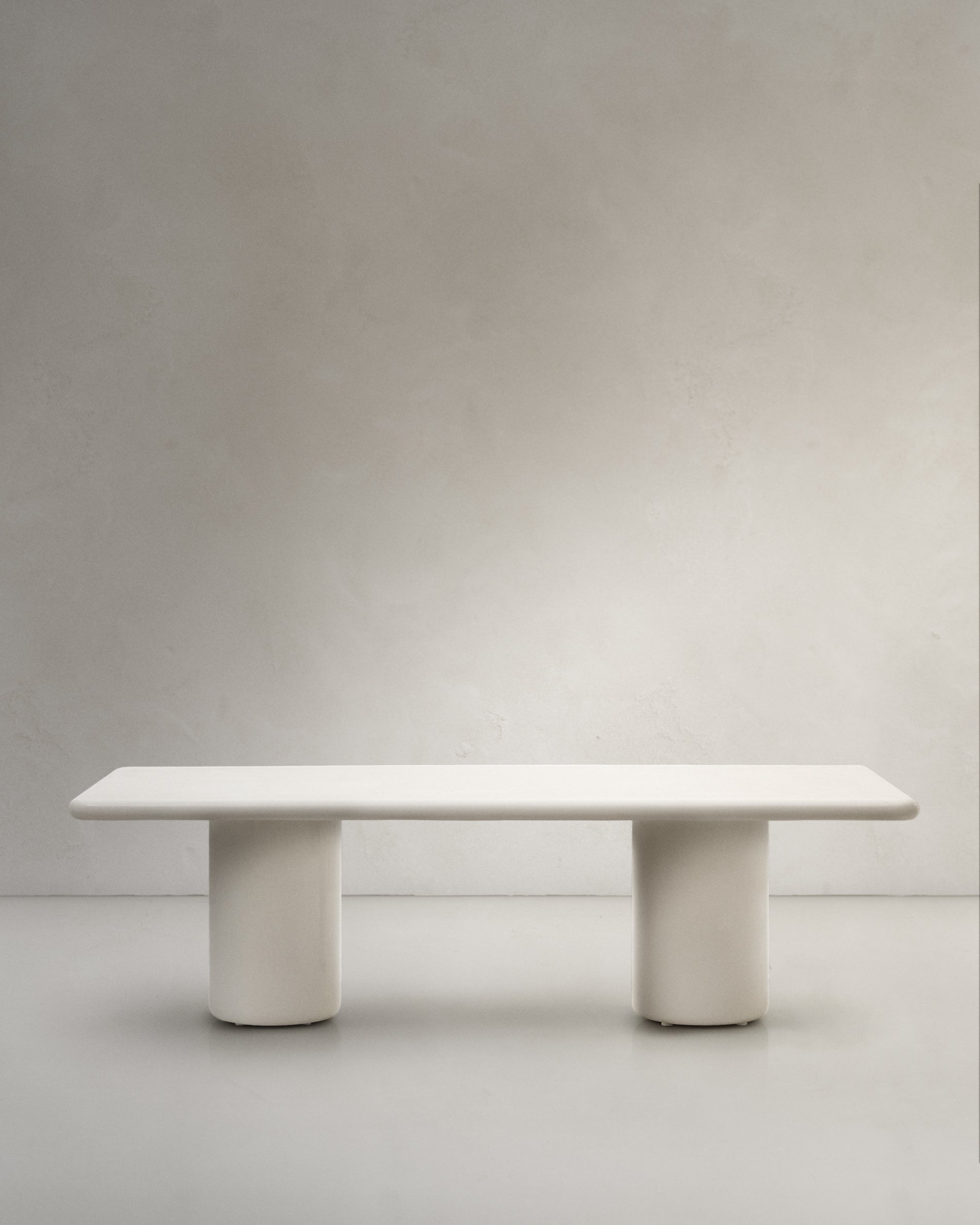 Canaret cement table with glossy white finish, 239 cm x 102 cm