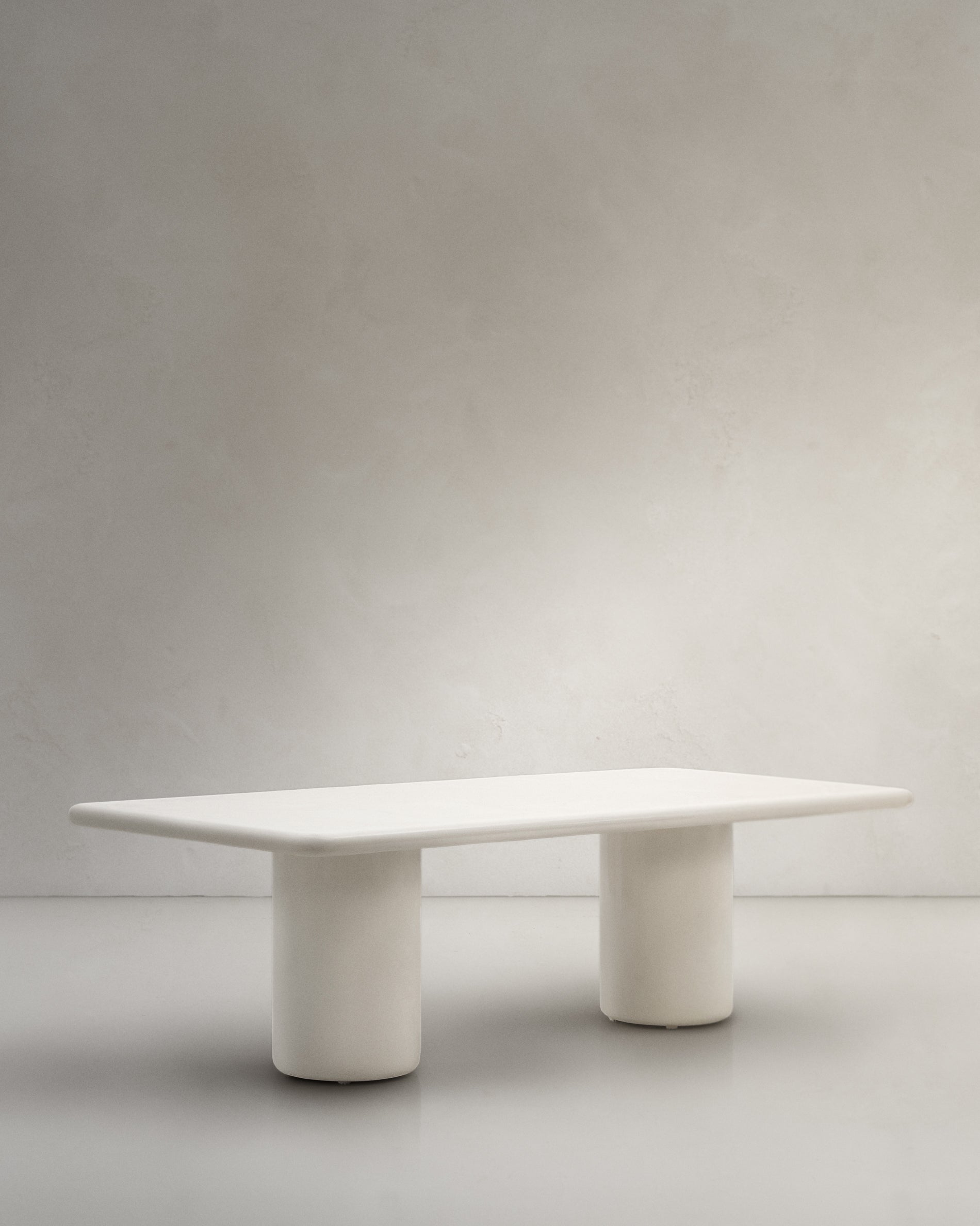 Canaret cement table with glossy white finish, 239 cm x 102 cm