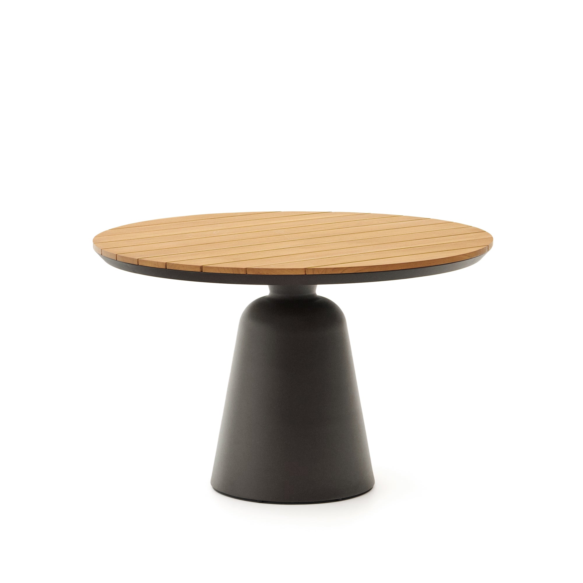Tudons round outdoor table in aluminium in a grey and teak finish, Ø120 cm FSC 100% - Product Image