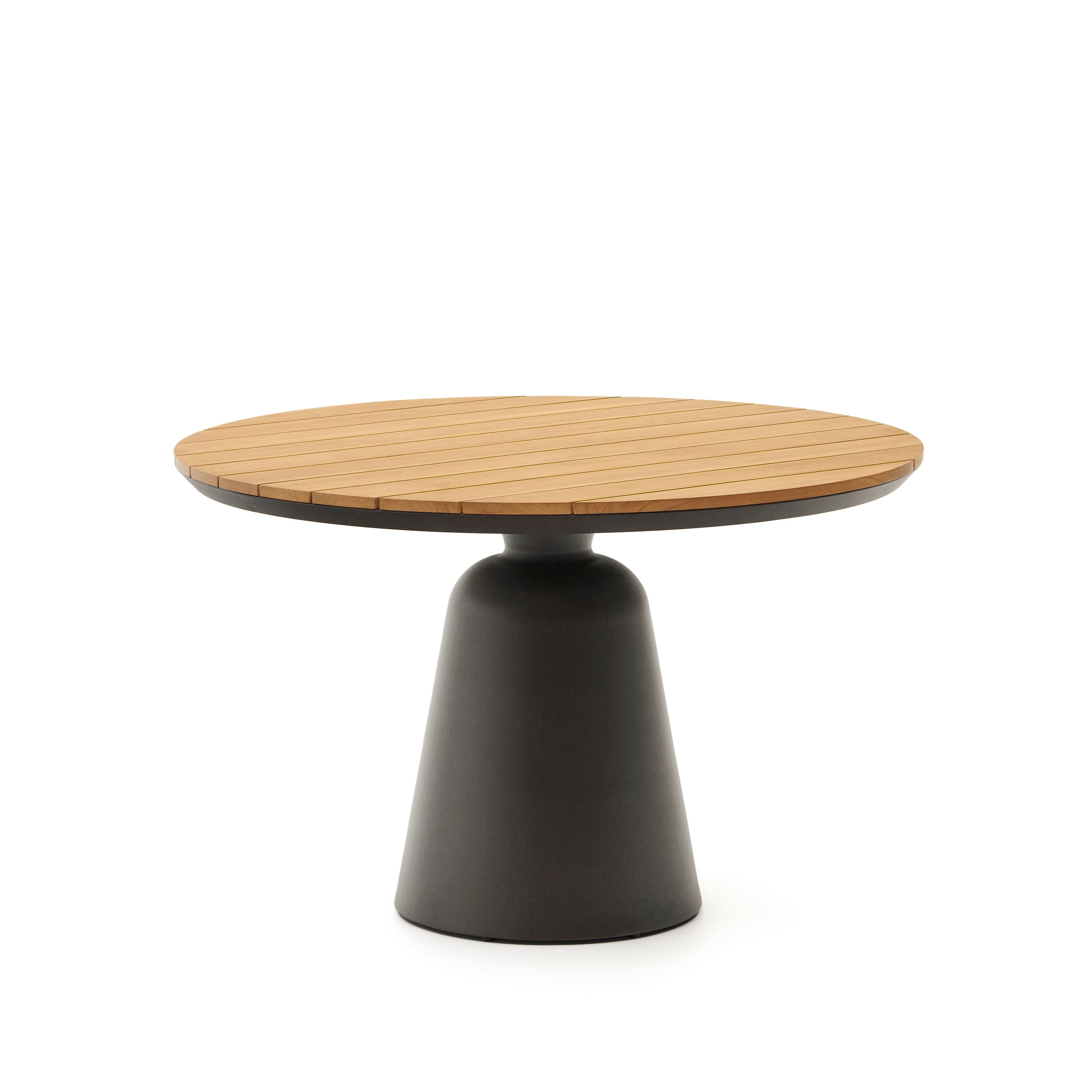 Tudons round outdoor table in aluminium in a grey and teak finish, Ø120 cm FSC 100% - Product Image