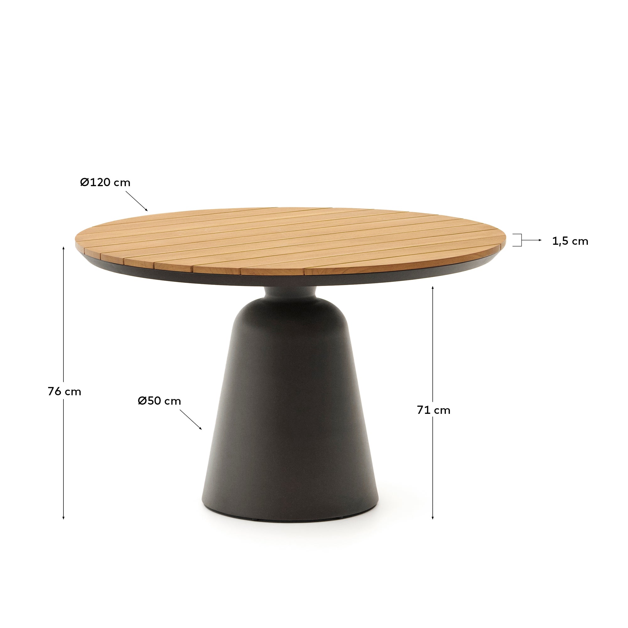 Tudons round outdoor table in aluminium in a grey and teak finish, Ø120 cm FSC 100% - Measurements