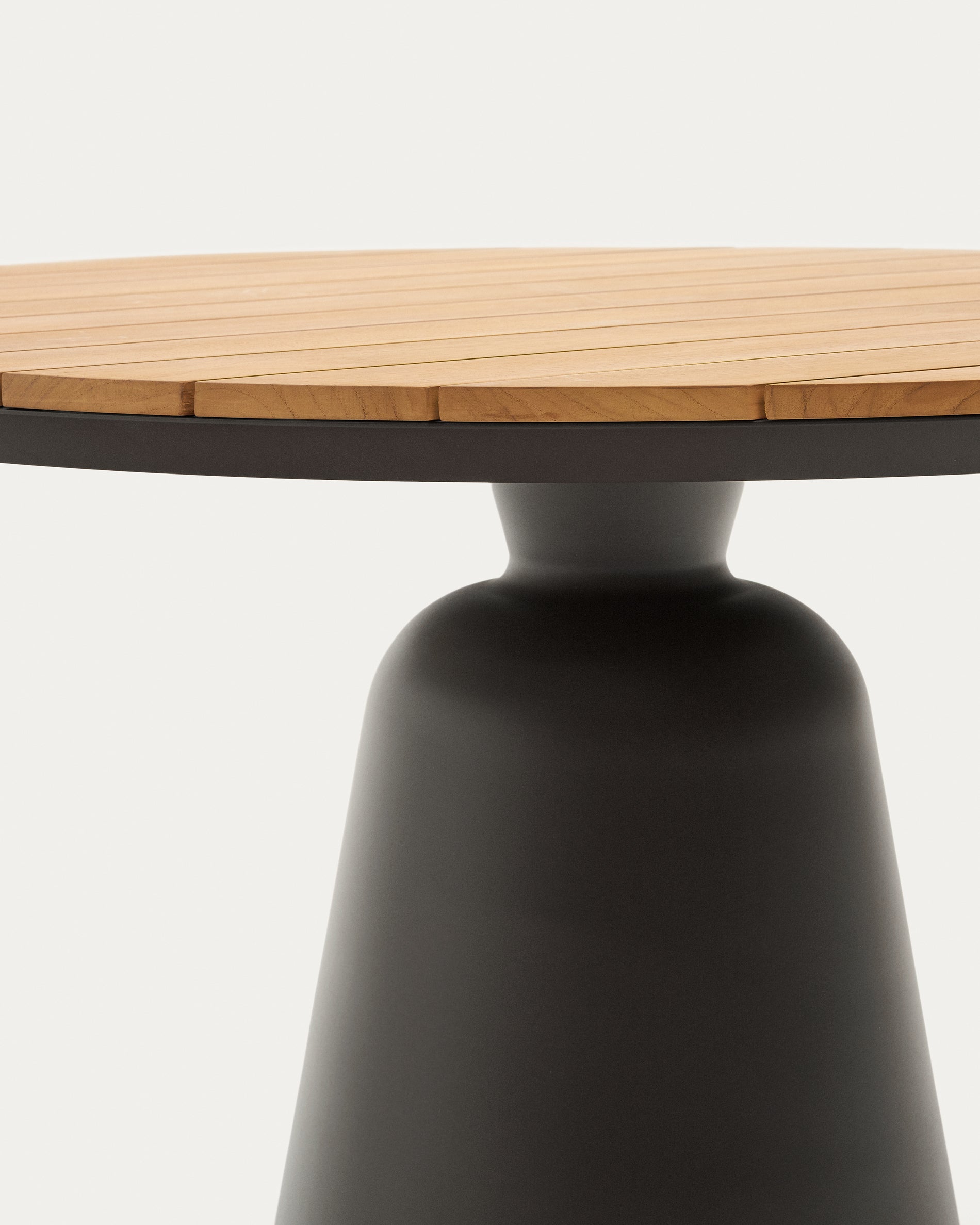 Tudons kerek szabadtéri asztal alumíniumból, szürke és tikfa befejezéssel, 100% FSC, Ø120 cm