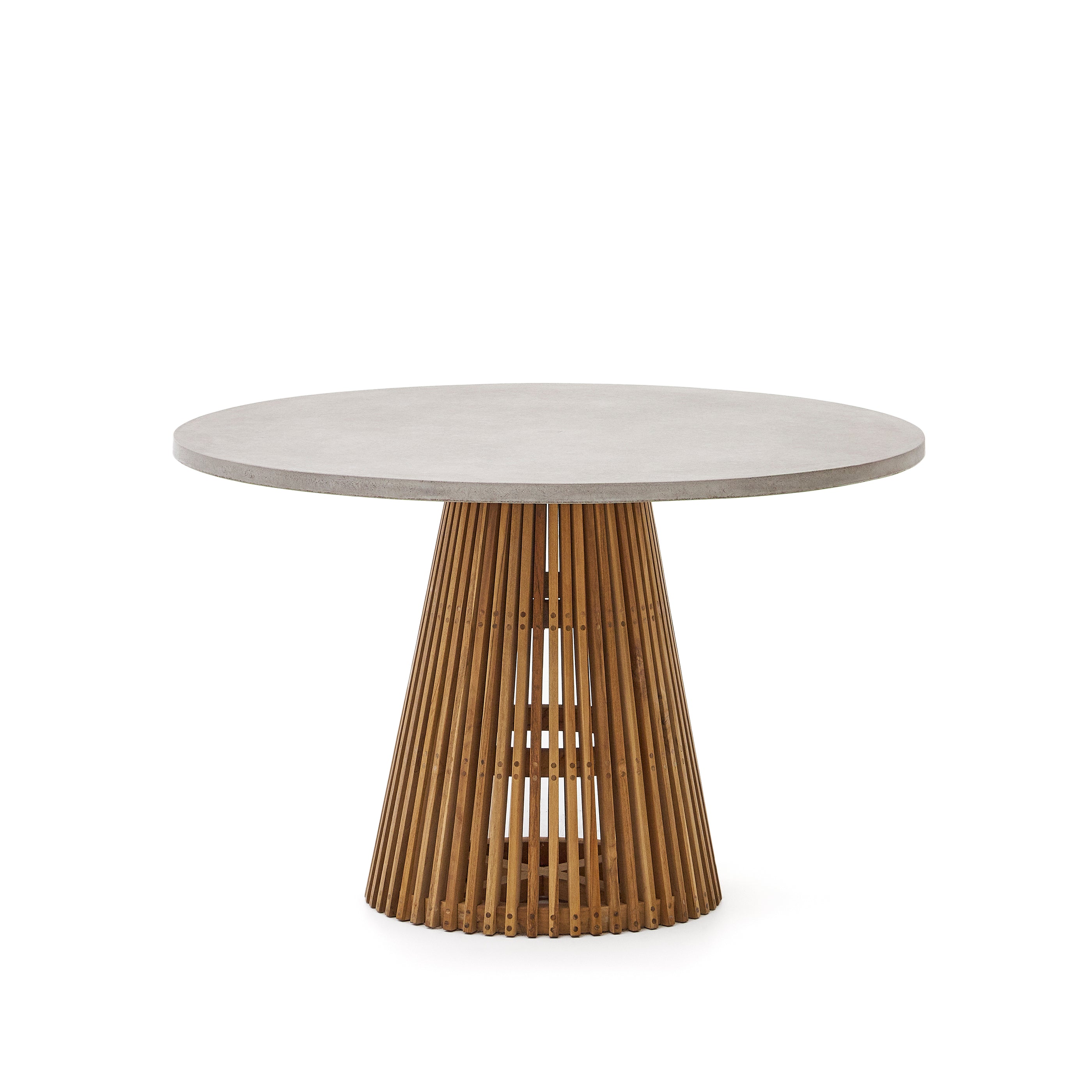 Alcaufar round outdoor table made of solid teak wood and grey cement Ø 120 cm - Product Image