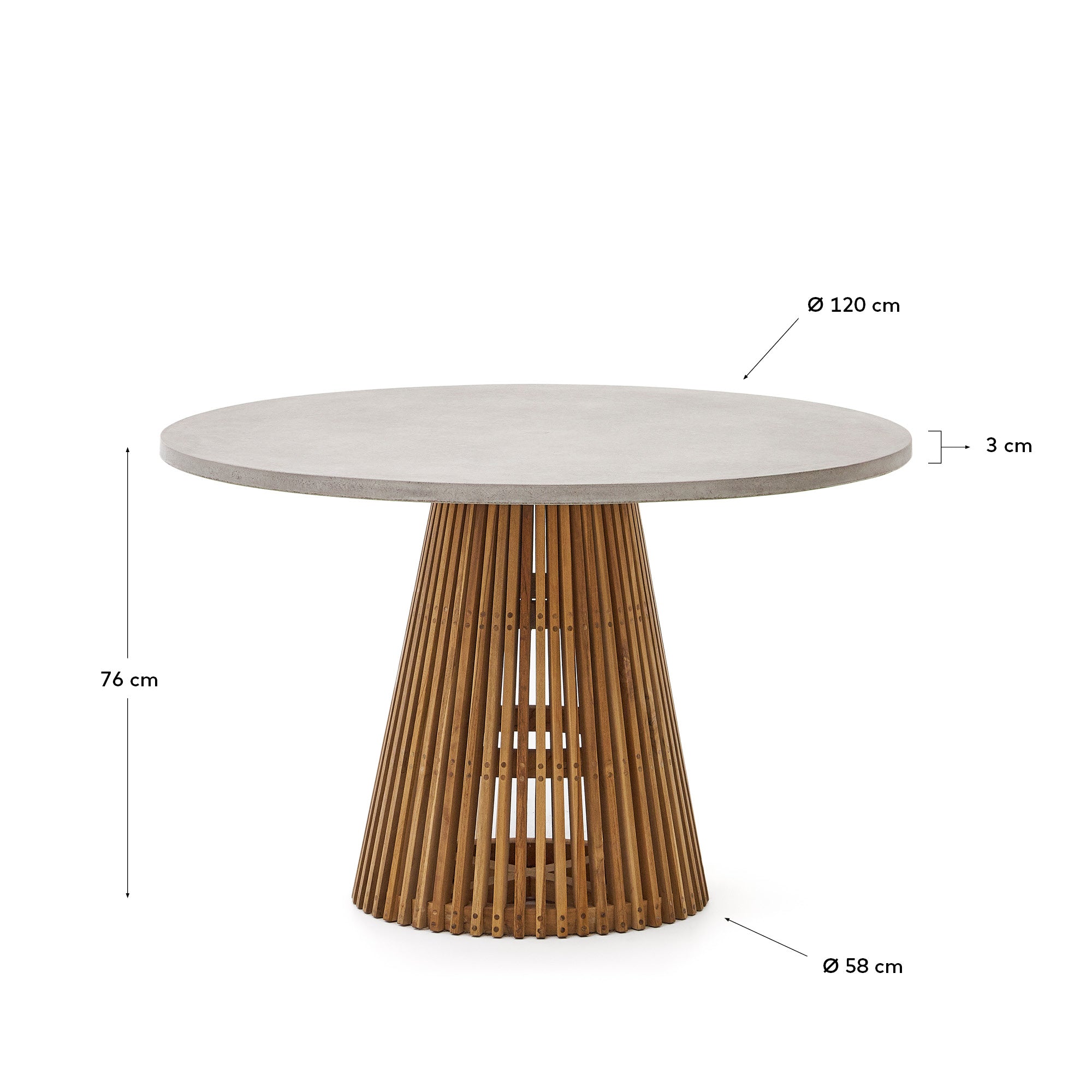 Alcaufar round outdoor table made of solid teak wood and grey cement Ø 120 cm - Measurements