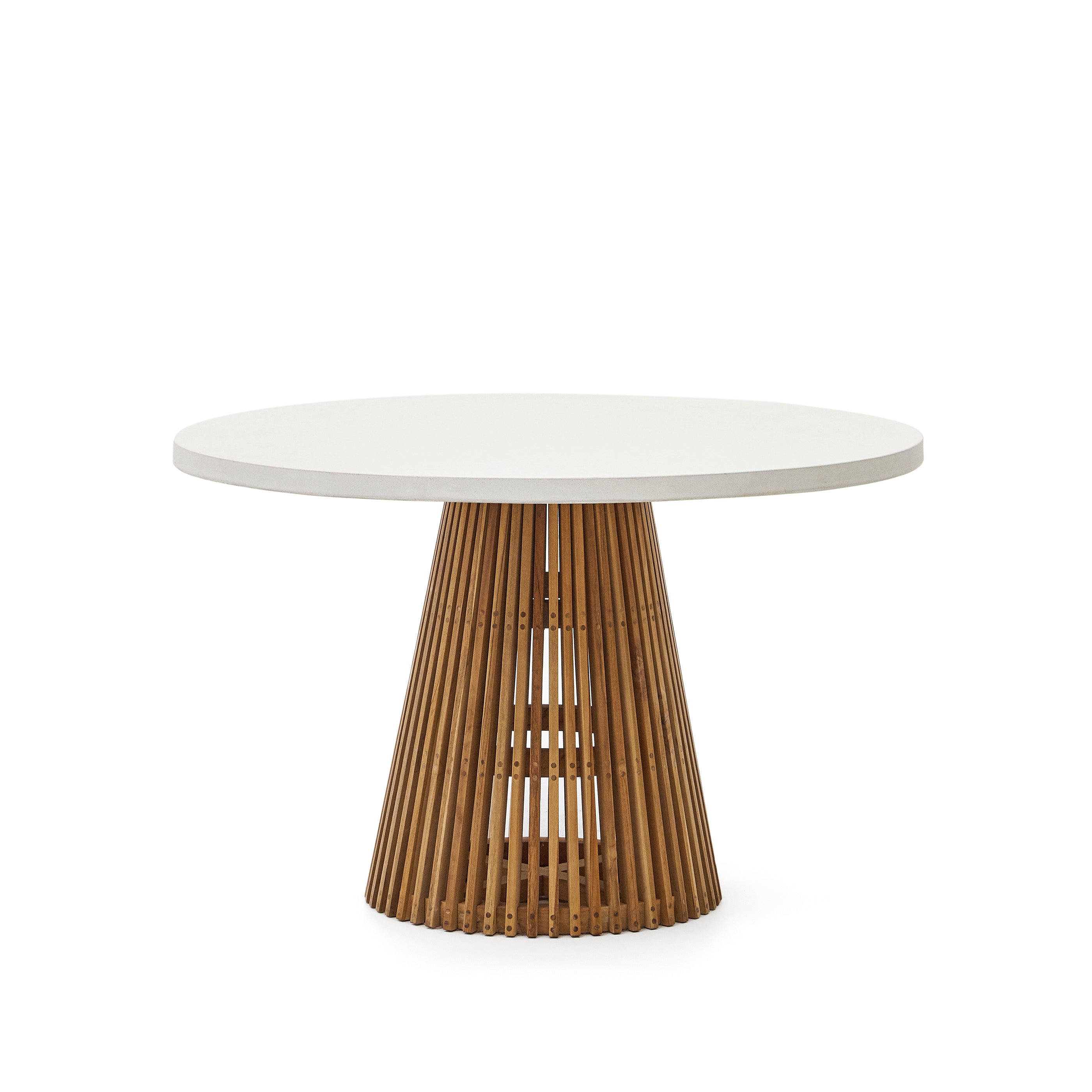 Alcaufar round outdoor table made of solid teak wood and white cement Ø 120 cm - Product Image