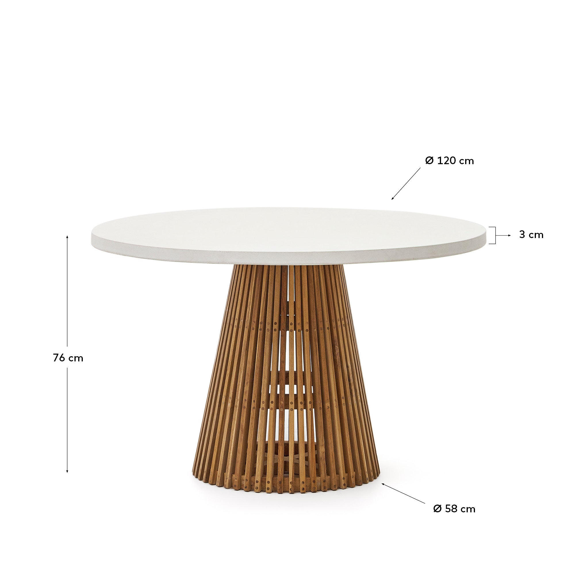 Alcaufar round outdoor table made of solid teak wood and white cement Ø 120 cm - Measurements