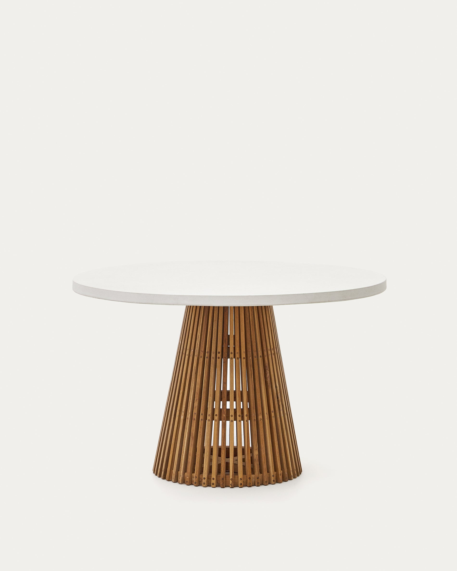 Alcaufar round outdoor table made of solid teak wood and white cement Ø 120 cm - Product View