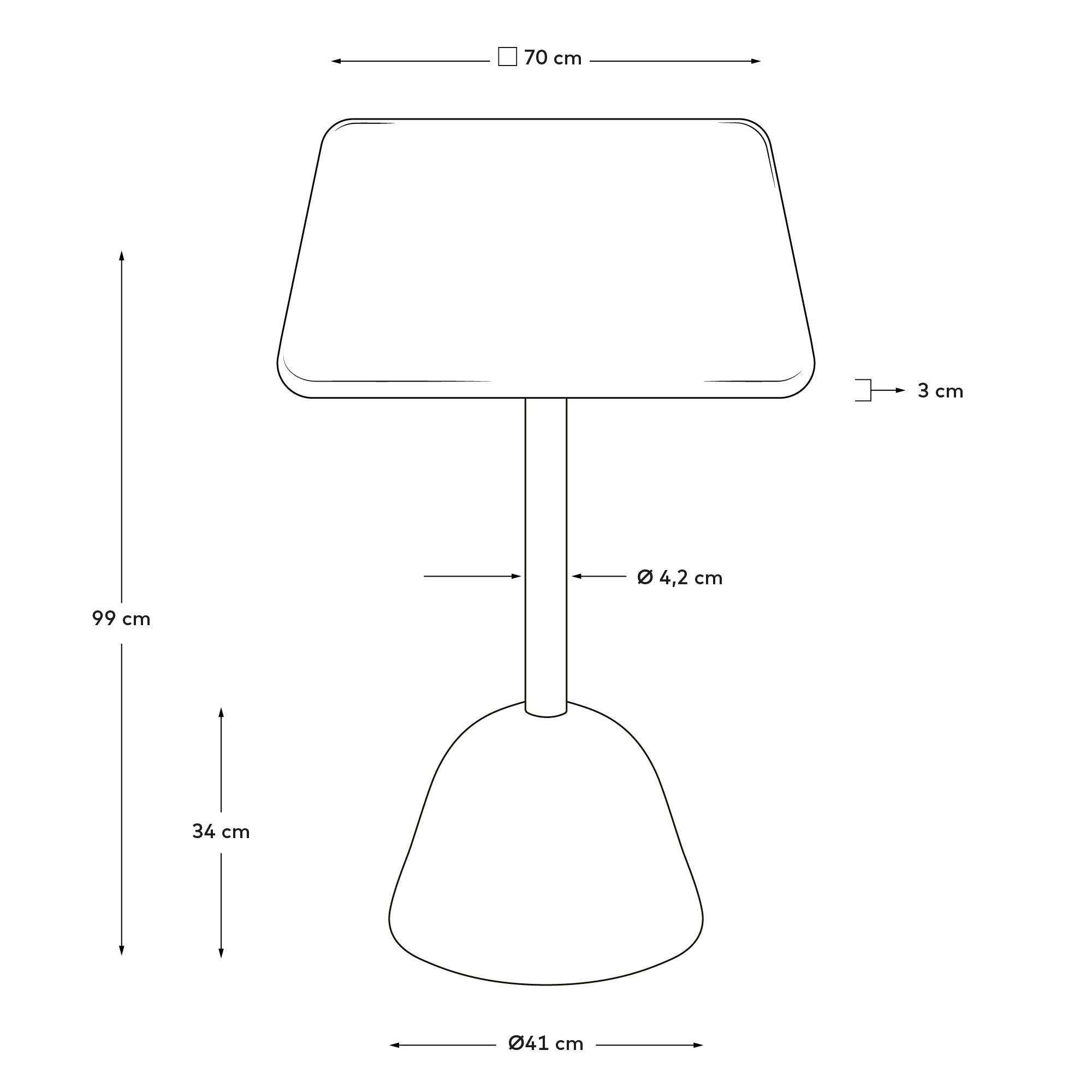 Saura high bar table in white terrazzo with a white terrazzo top, 95 x 70 x 70 cm - Measurements