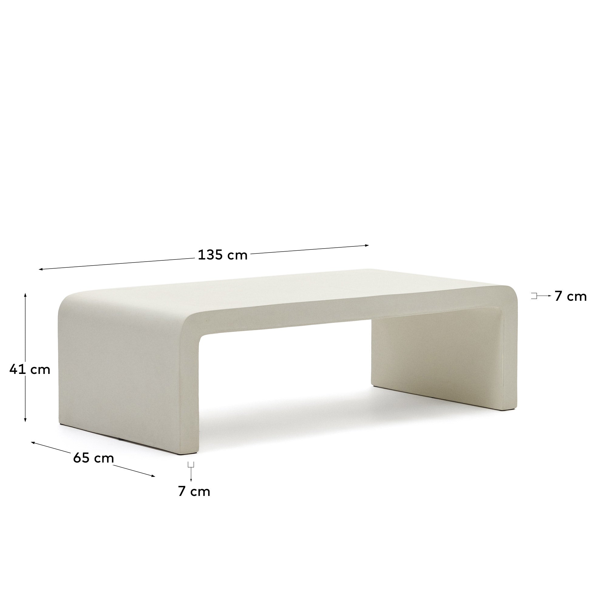 Aiguablava coffee table in white cement, 135 x 65 cm - Measurements