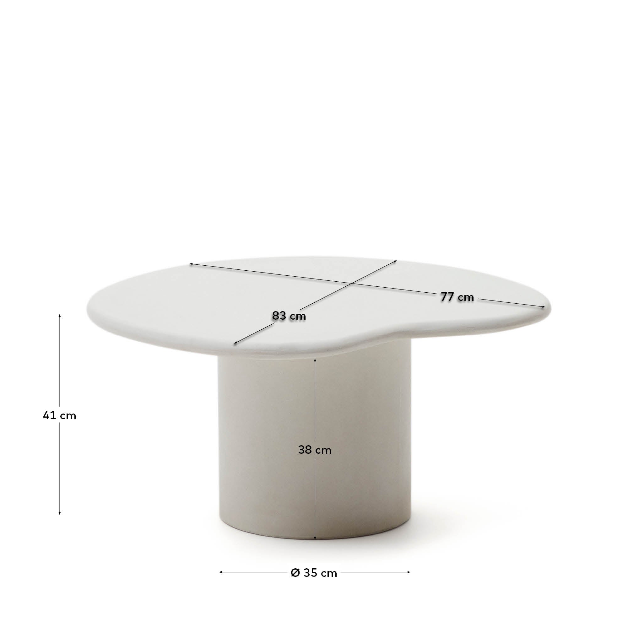 Macarella white cement coffee table, 83 x 77 cm - Measurements
