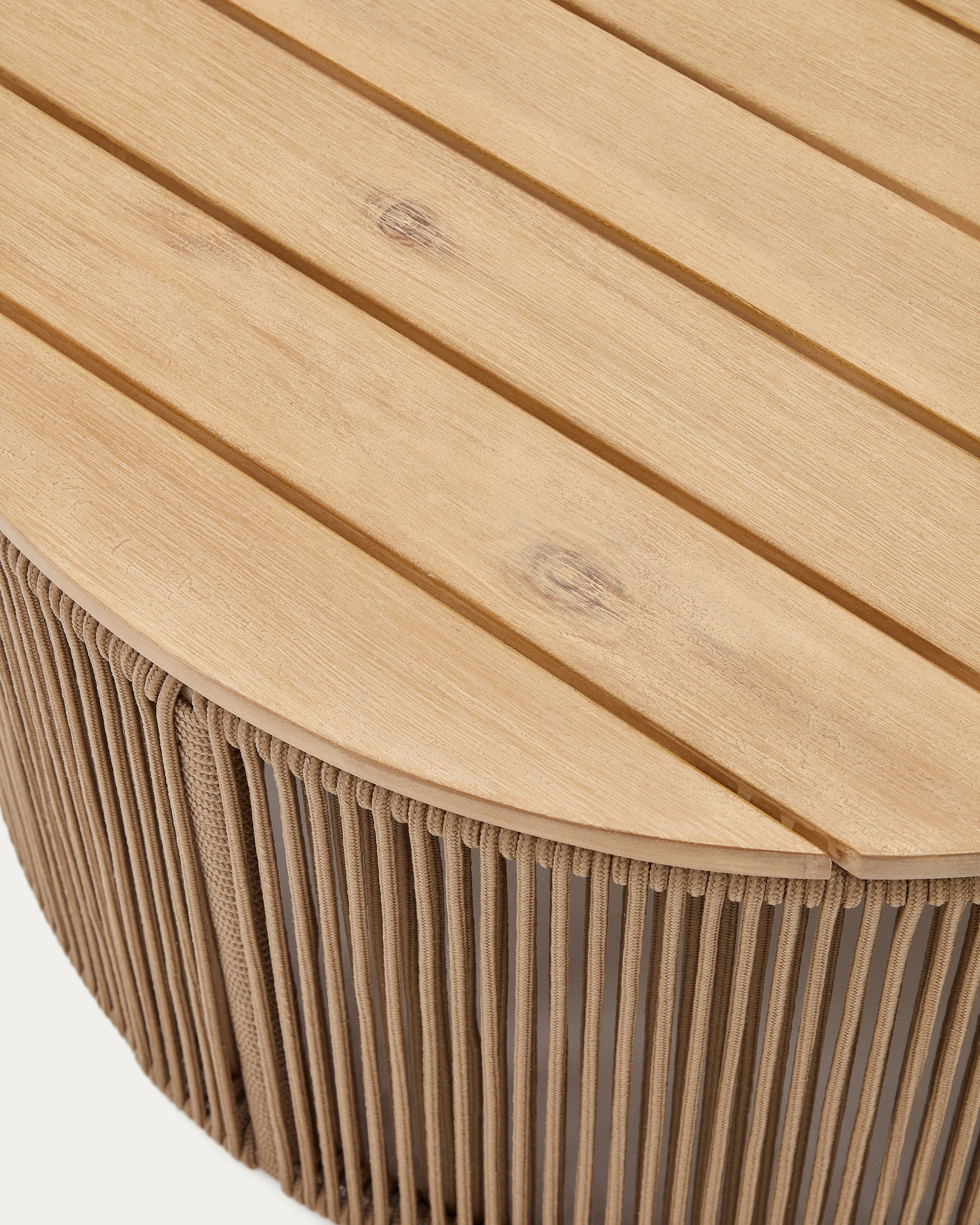 Dandara coffee table in steel, with beige rope and 100% FSC certified solid acacia wood, Ø60 cm