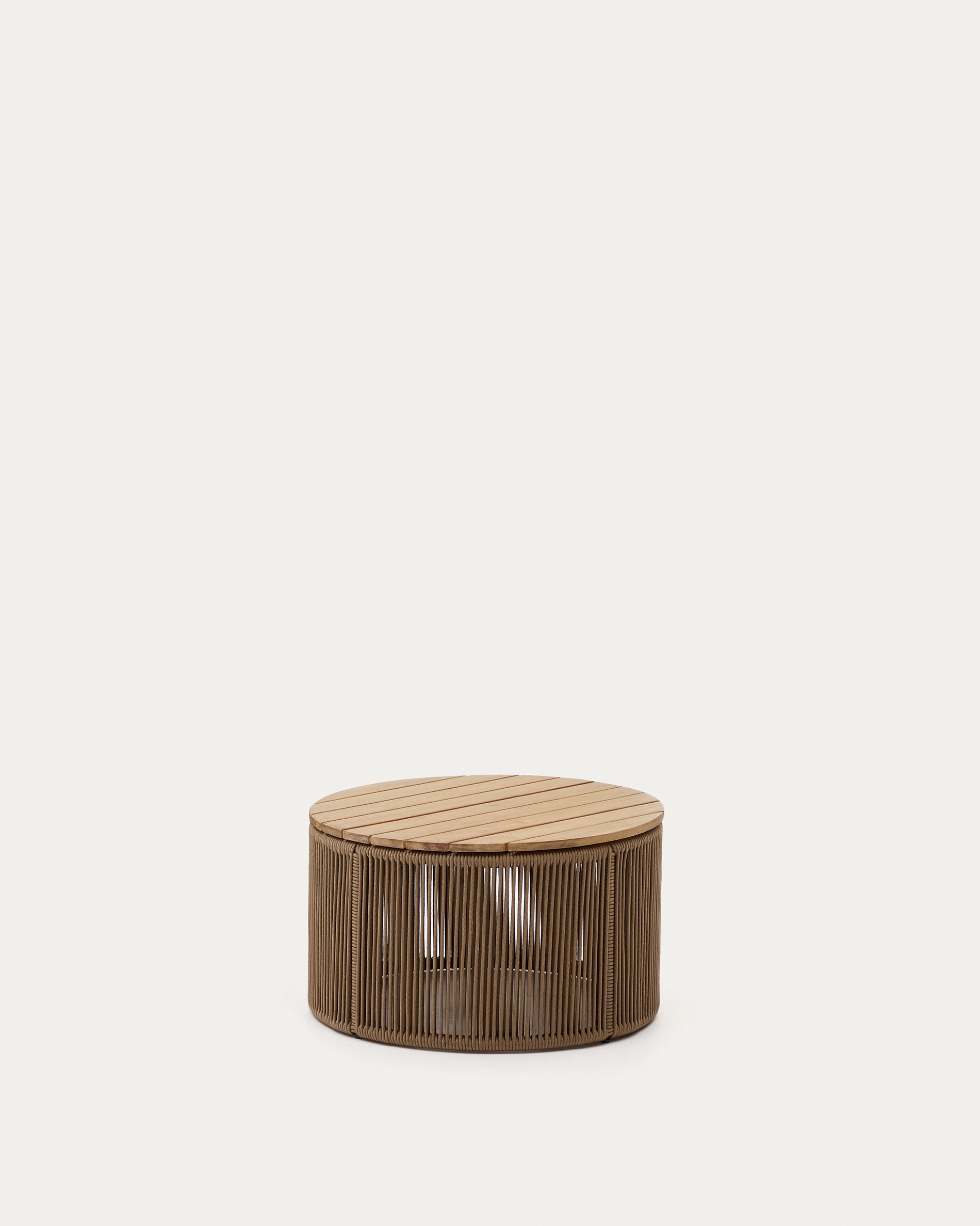 Dandara coffee table in steel, with beige rope and 100% FSC certified solid acacia wood, Ø60 cm