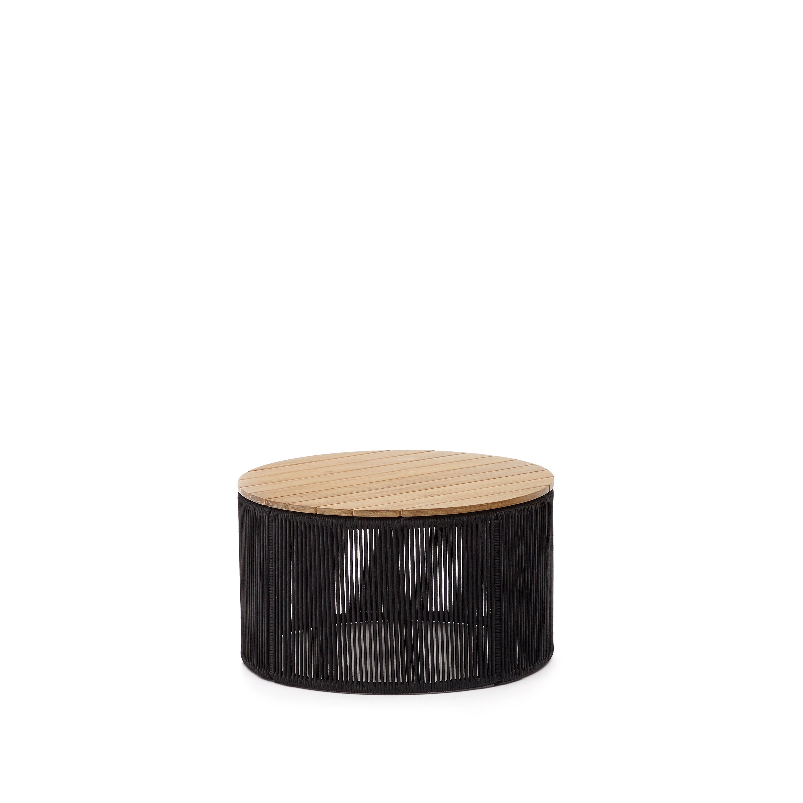Dandara coffee table made of steel, black cord and solid acacia wood, Ø70 cm FSC 100% - Product Image
