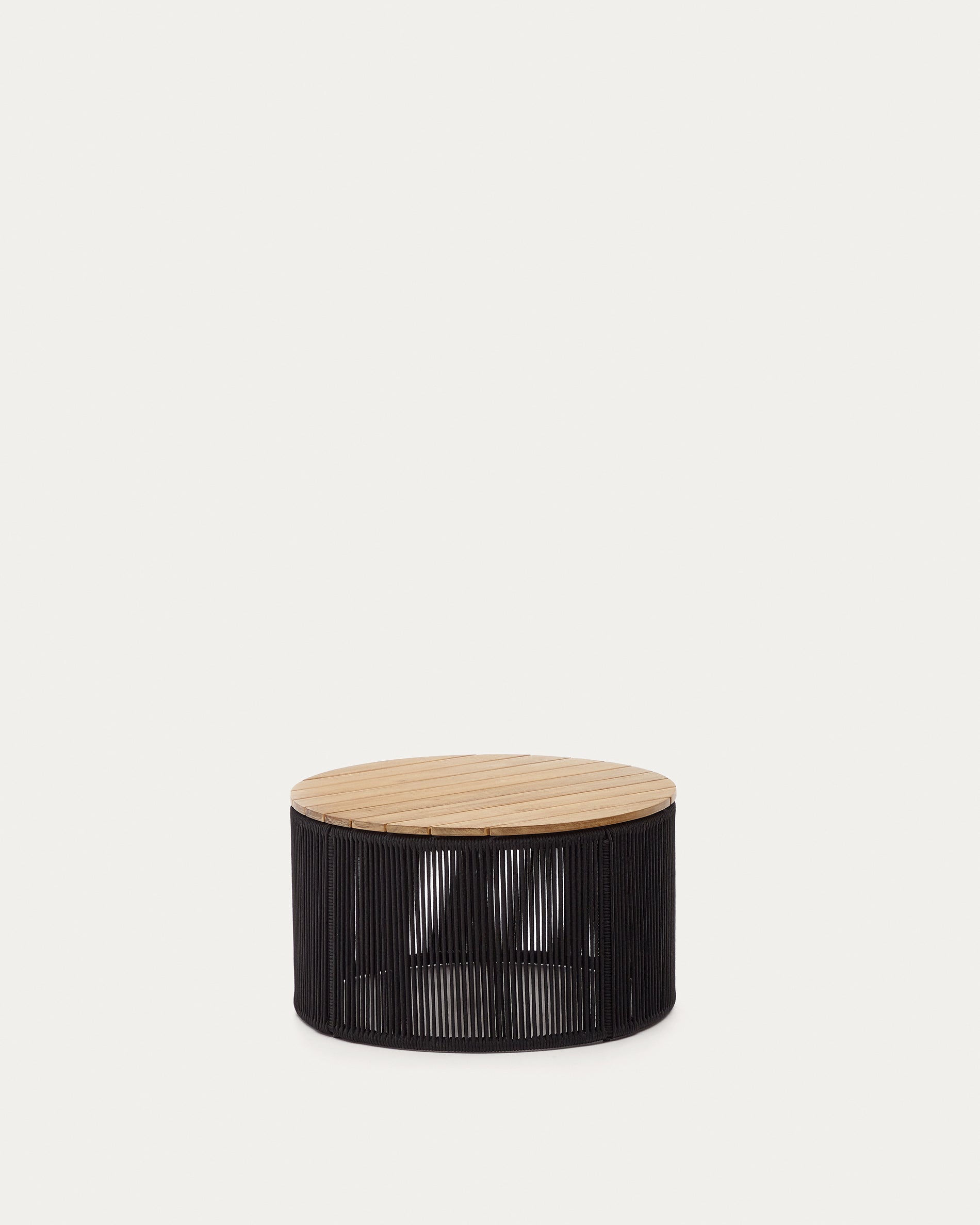 Dandara coffee table made of steel, black cord and solid acacia wood, Ø70 cm FSC 100% - Product View