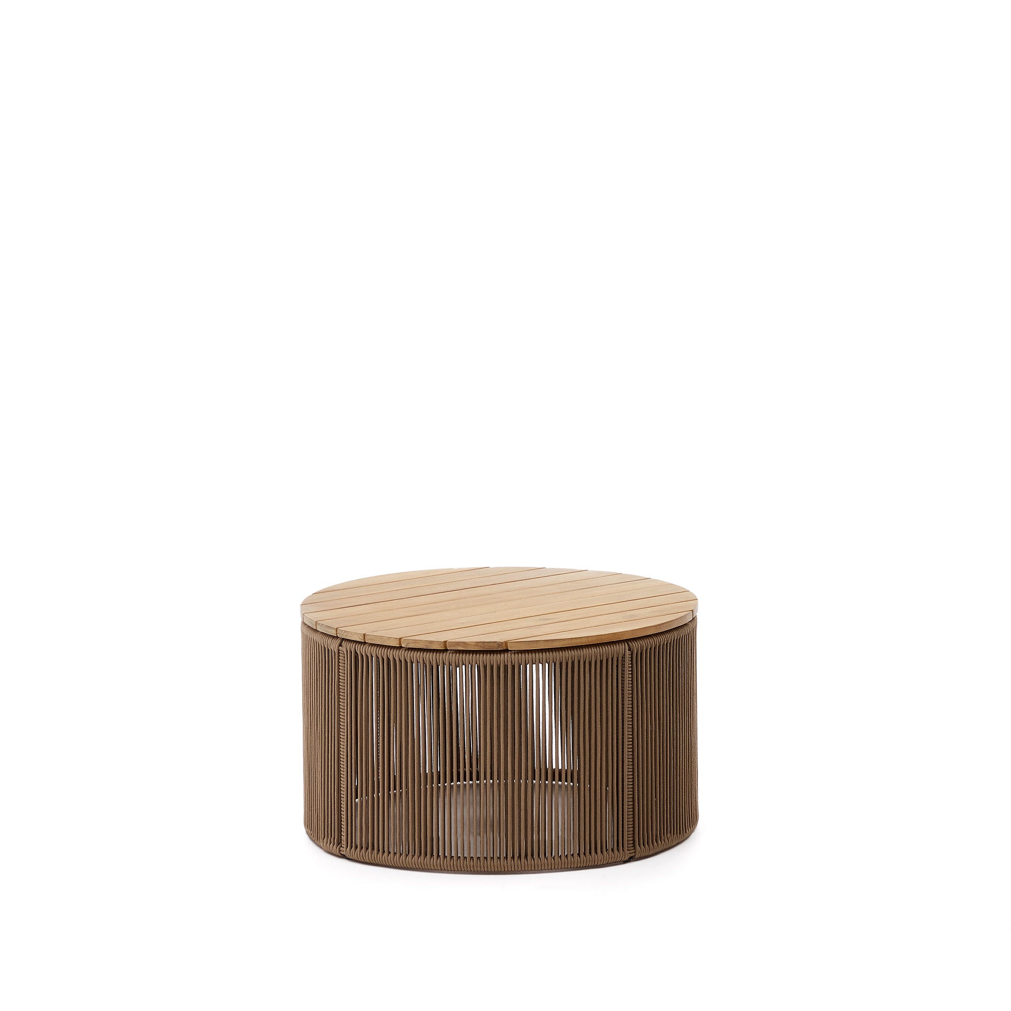 Dandara coffee table in steel, with beige rope and 100% FSC certified solid acacia wood, Ø70 cm