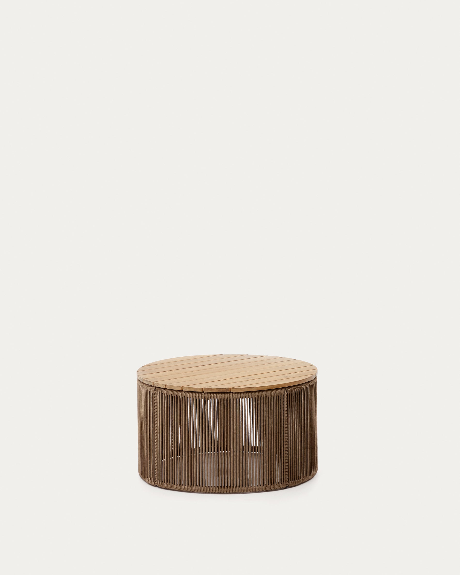 Dandara coffee table in steel, with beige rope and 100% FSC certified solid acacia wood, Ø70 cm