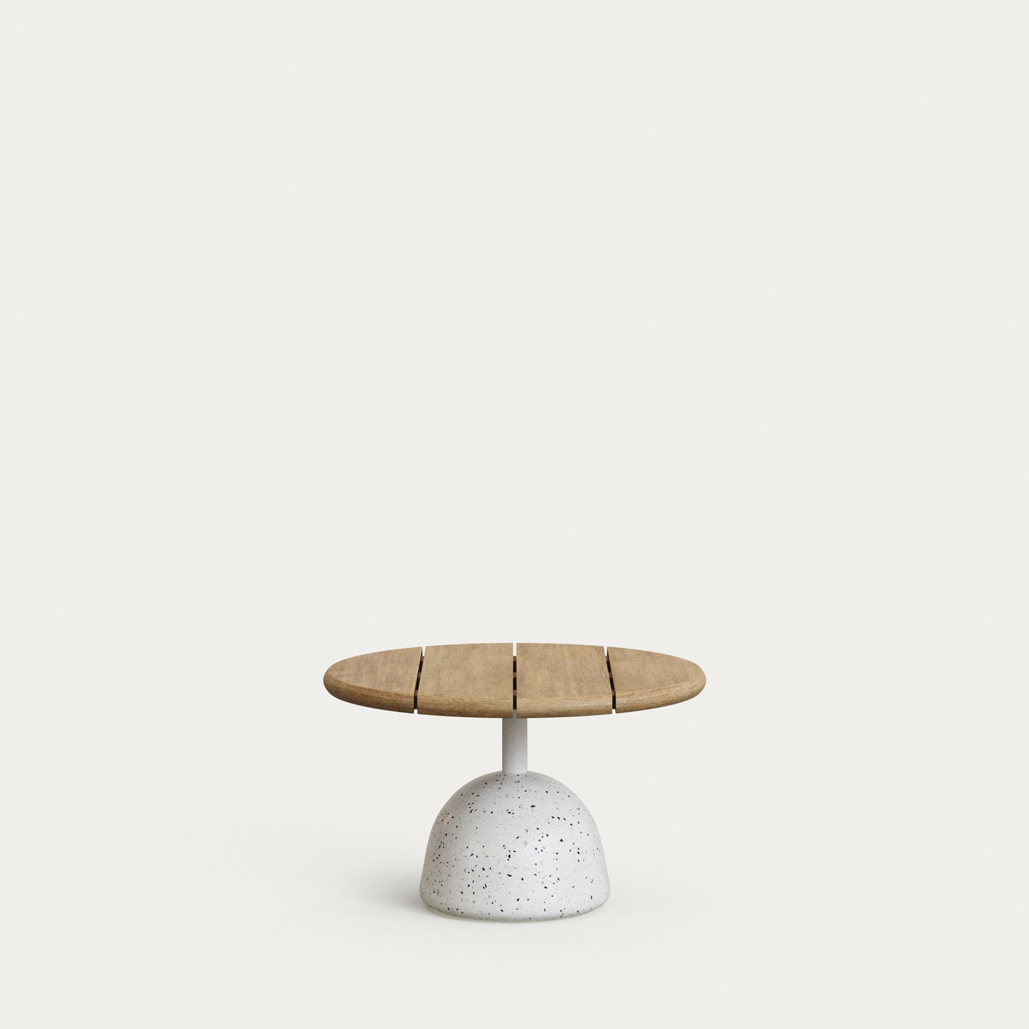 Saura kávézóasztal fehér terrazzóval és természetes akácia tetejével, 32 x 55 cm