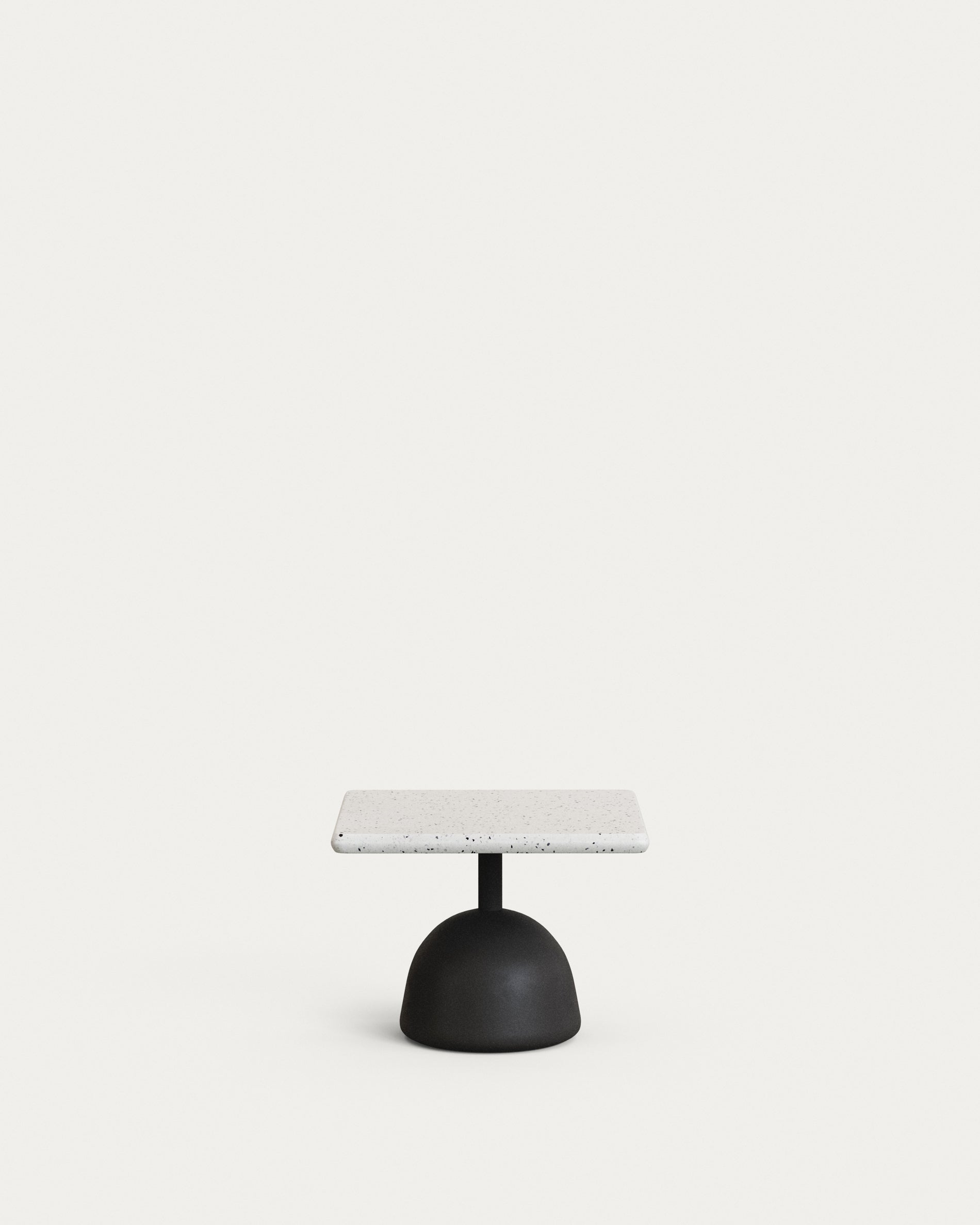 Saura coffee table with white terrazzo top and black cement base 48x48x35cm - Product View