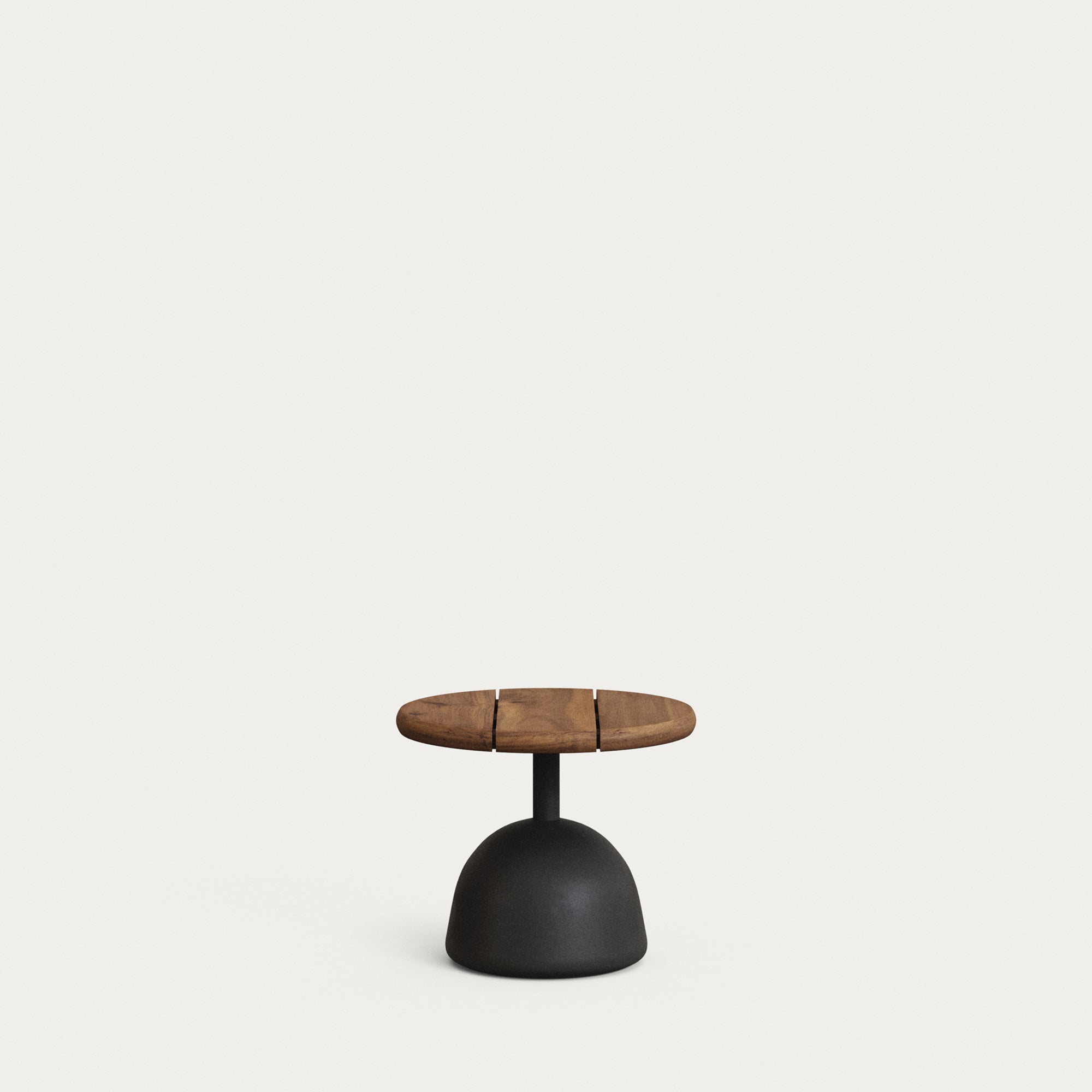 Saura coffee table with acacia top in walnut finish and black cement base Ø43x35cm - Product Image