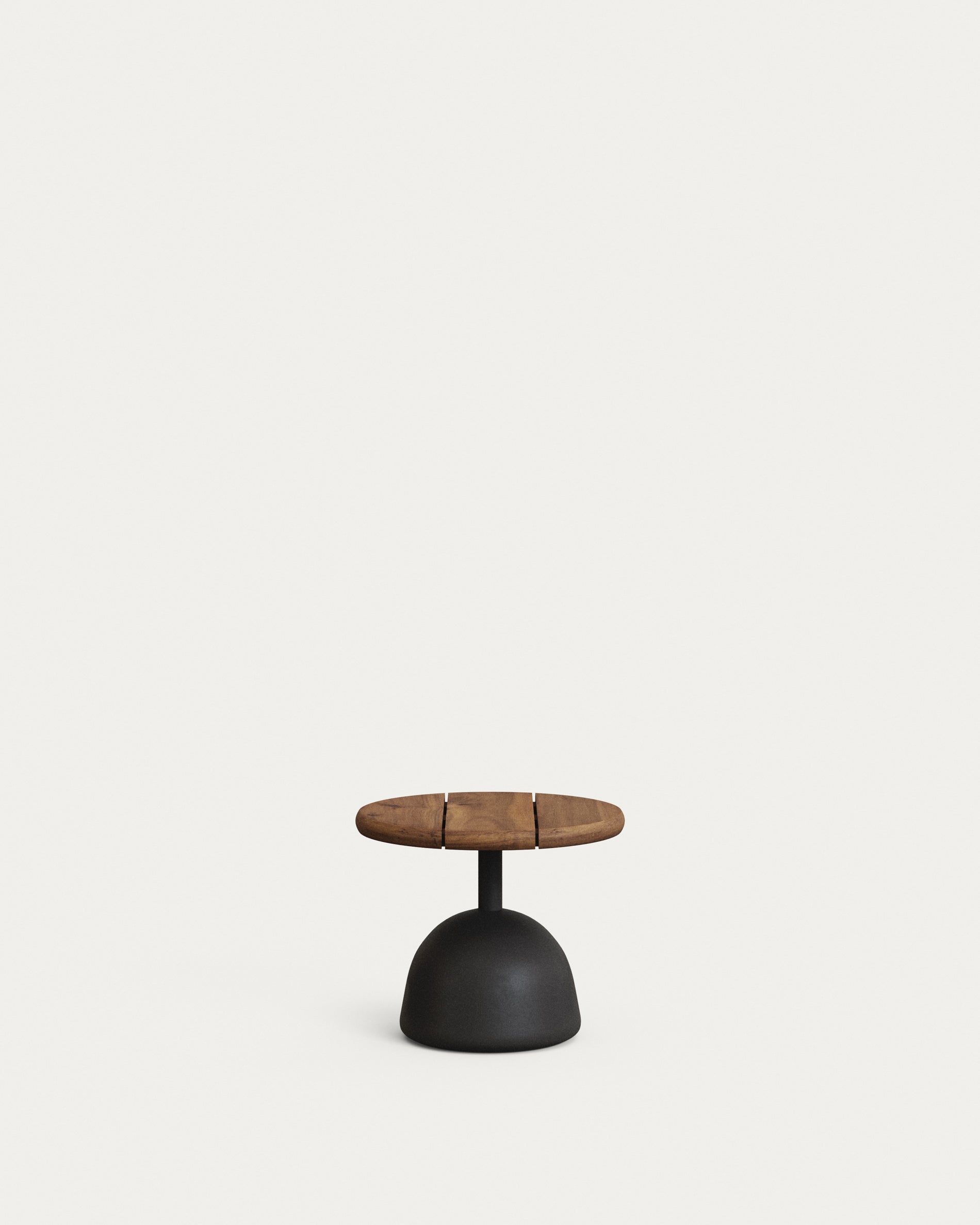 Saura coffee table with acacia top in walnut finish and black cement base Ø43x35cm - Product View
