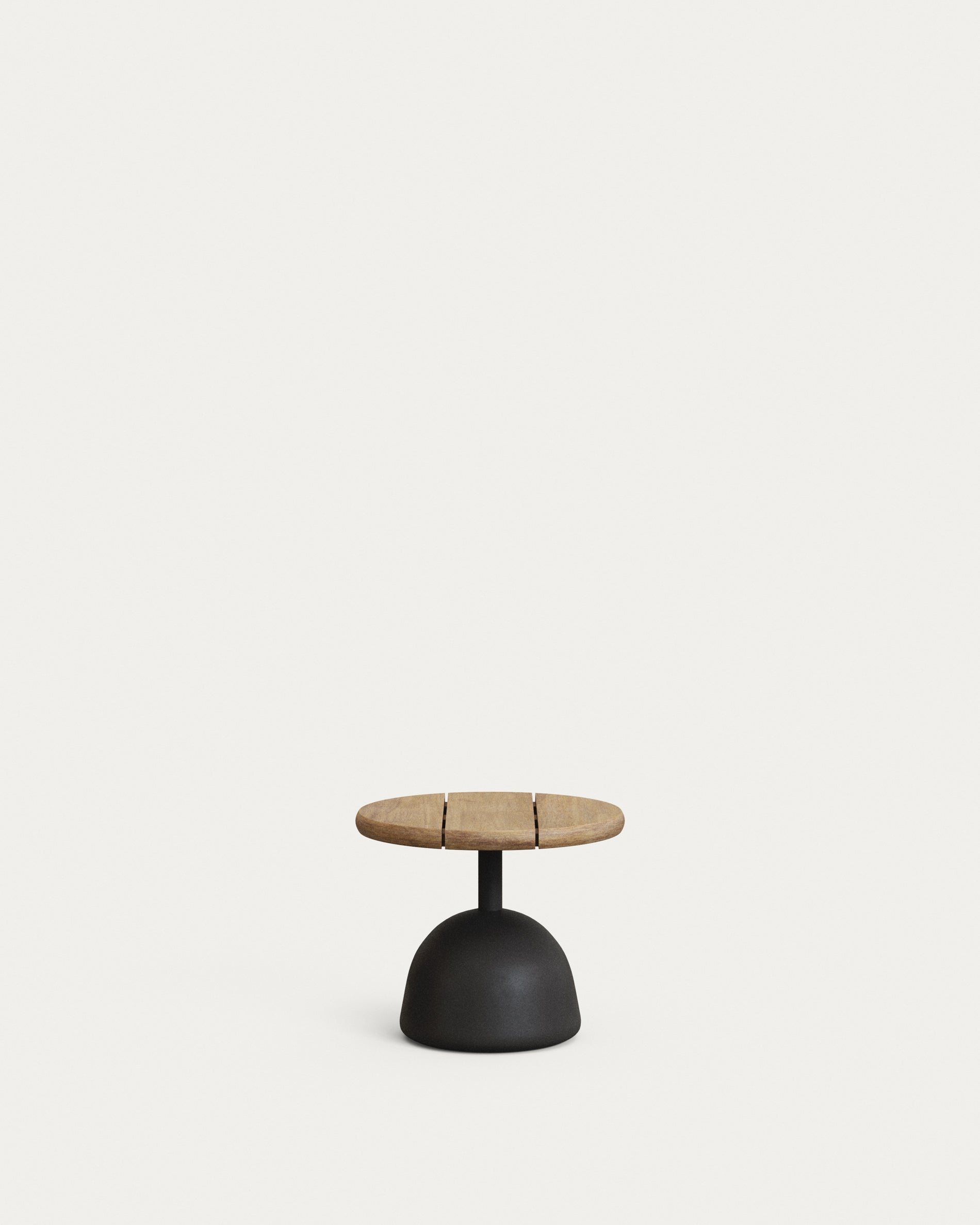Saura coffee table with natural finish acacia top and black cement base Ø43x35cm - Product View