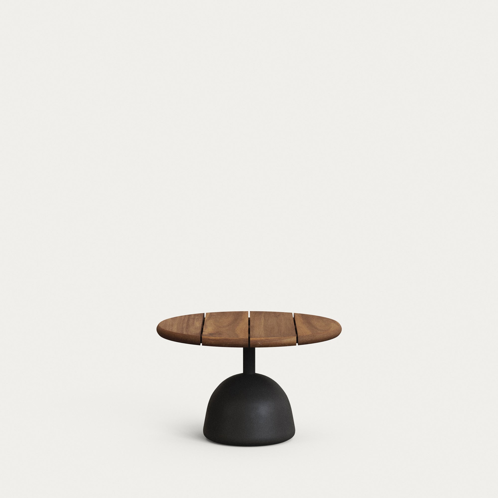 Saura coffee table with acacia top in walnut finish and black cement base Ø55x35cm - Product Image