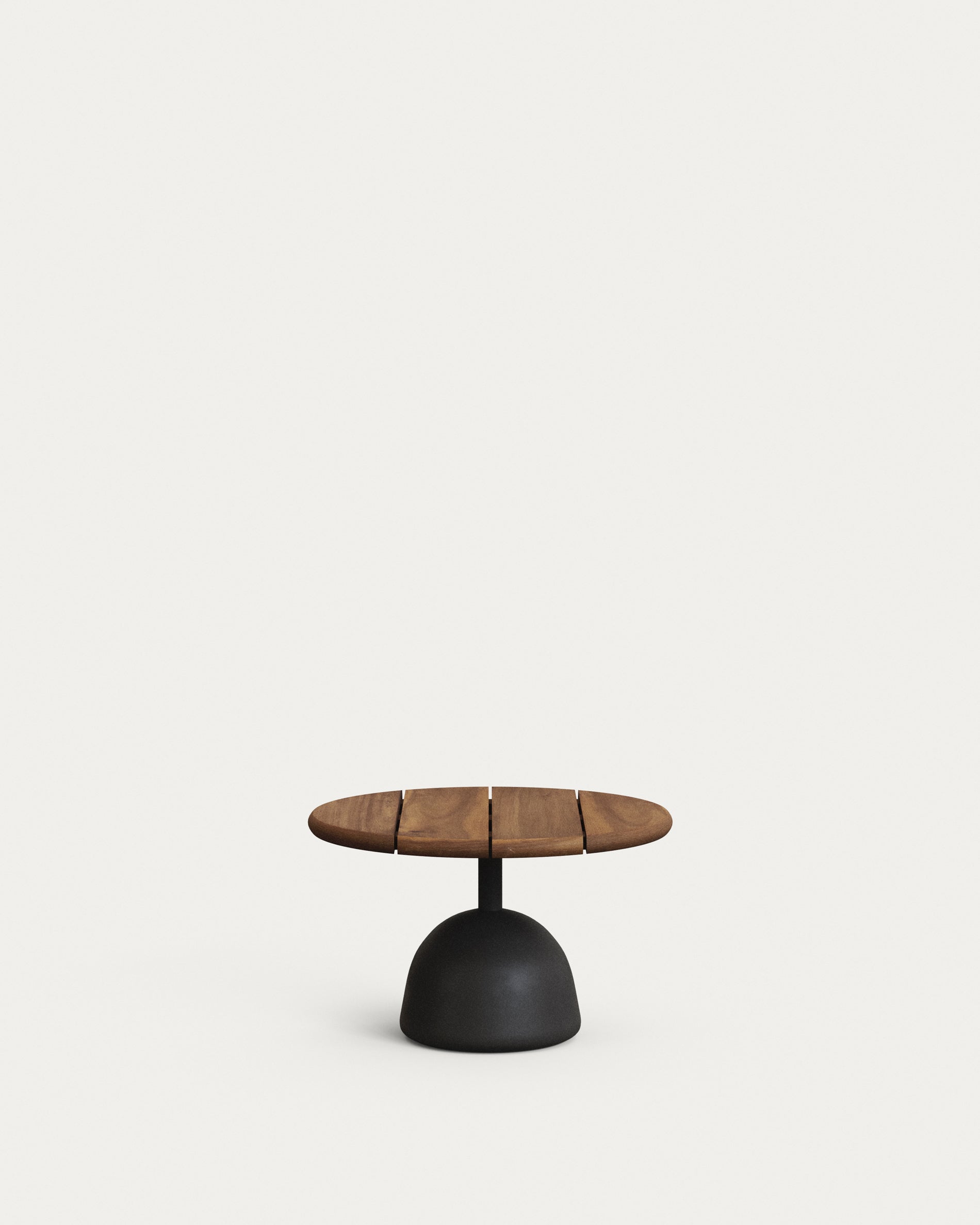 Saura coffee table with acacia top in walnut finish and black cement base Ø55x35cm - Product View