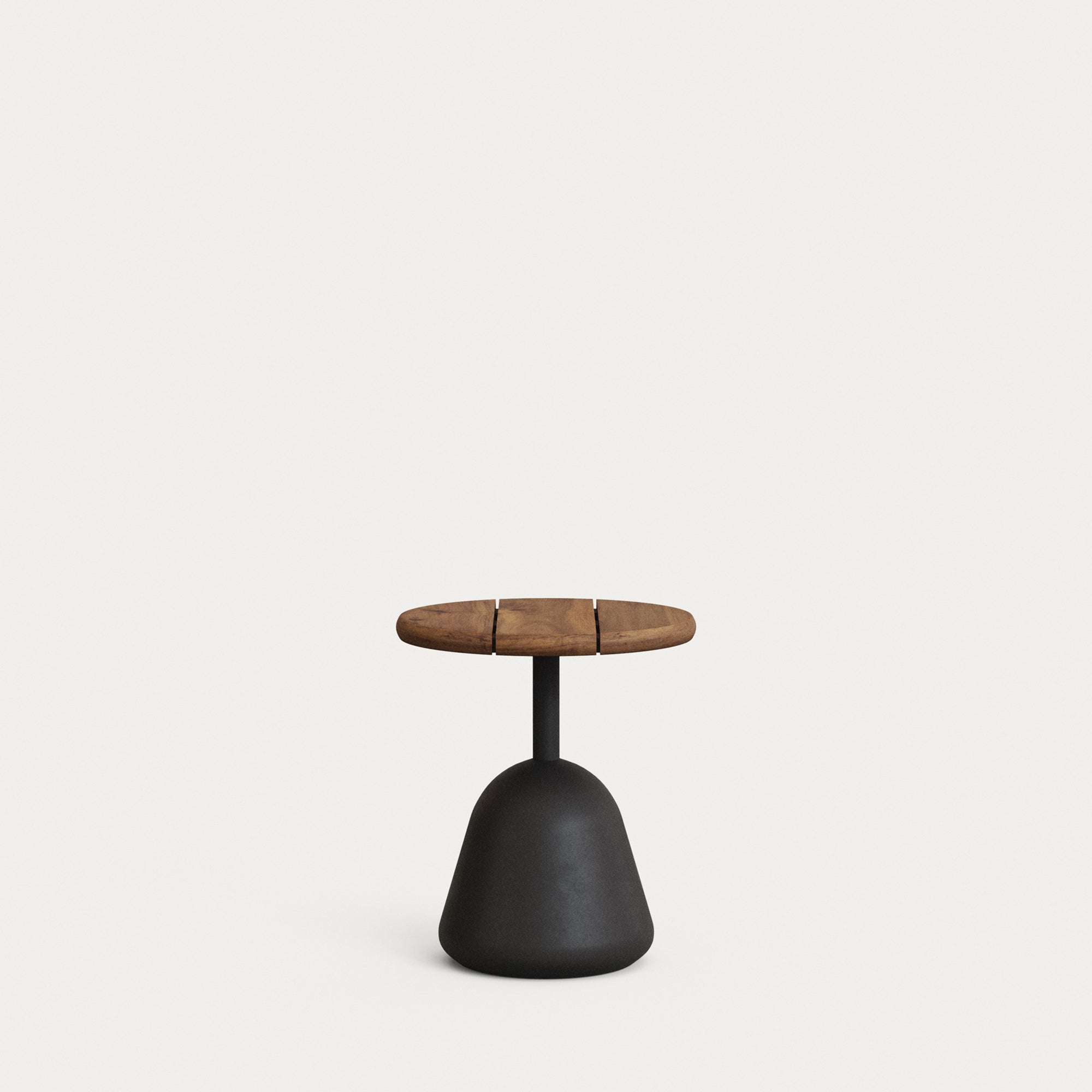 Saura coffee table with walnut-finished acacia top and black cement base Ø43x48cm - Product Image