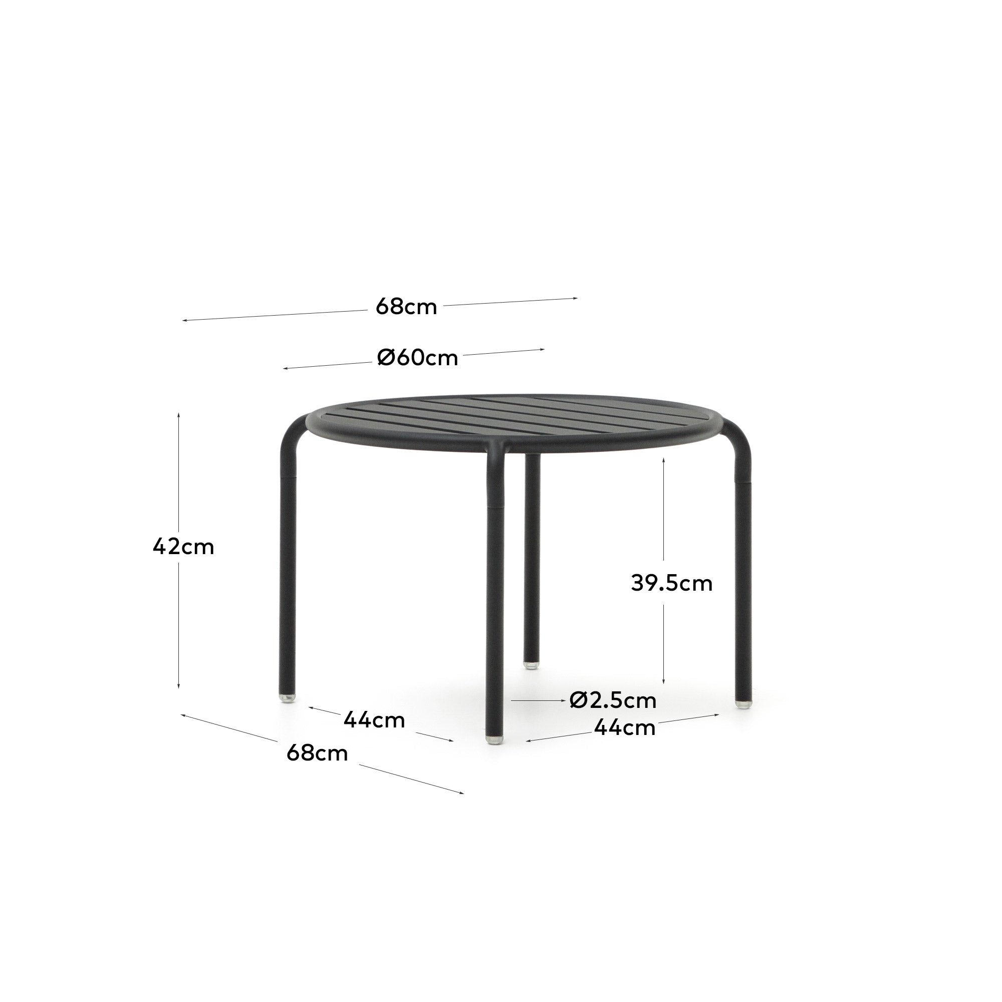 Joncols aluminium side table in powder coated grey finish, Ø 60 cm - Measurements