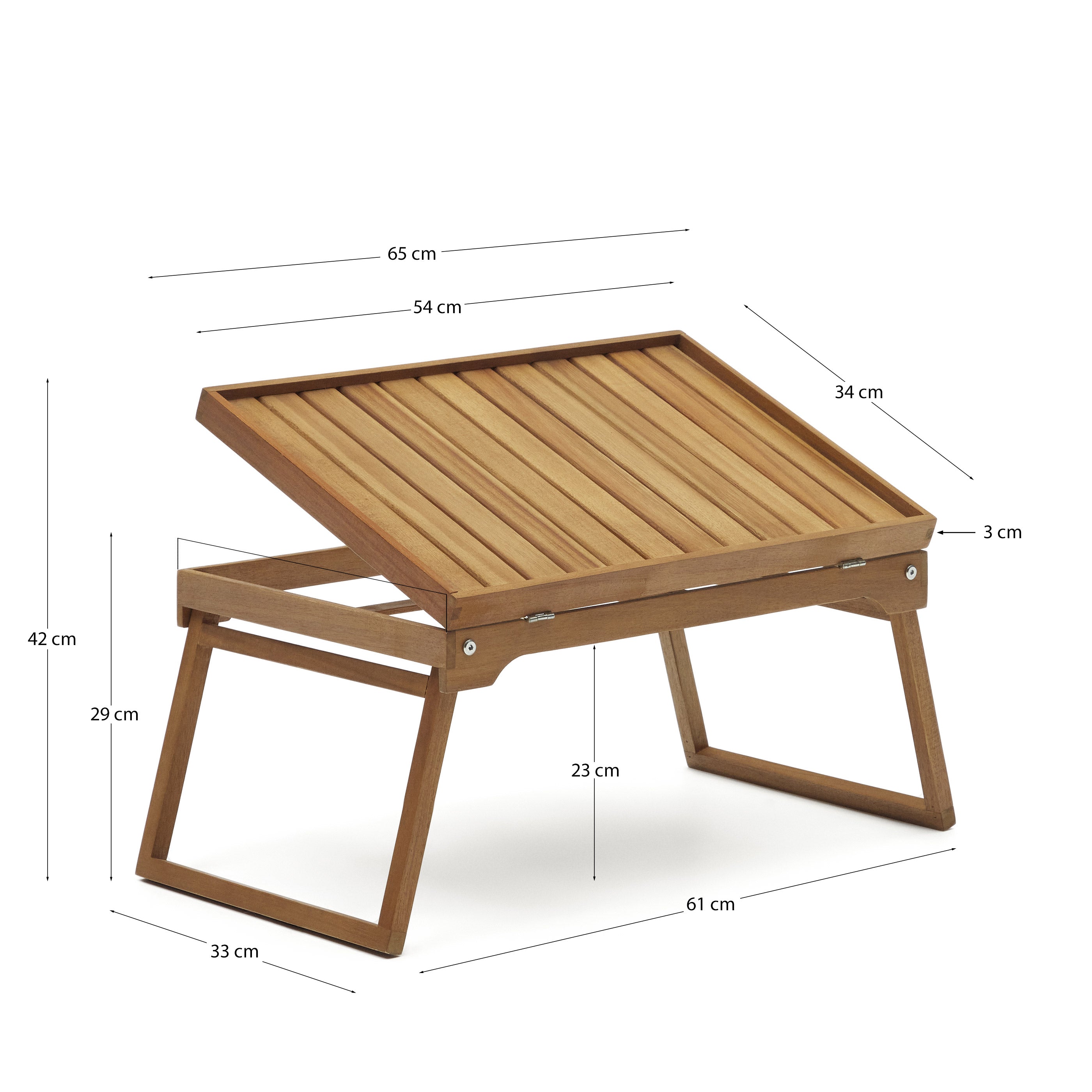 Mani folding tray made from solid acacia wood FSC 100% - Measurements