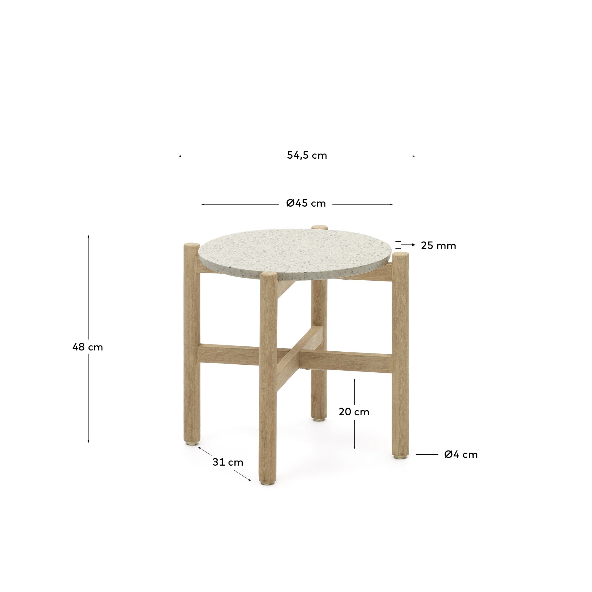 Pola cement and solid eucalyptus wood side table, Ø 50 cm FSC - Measurements