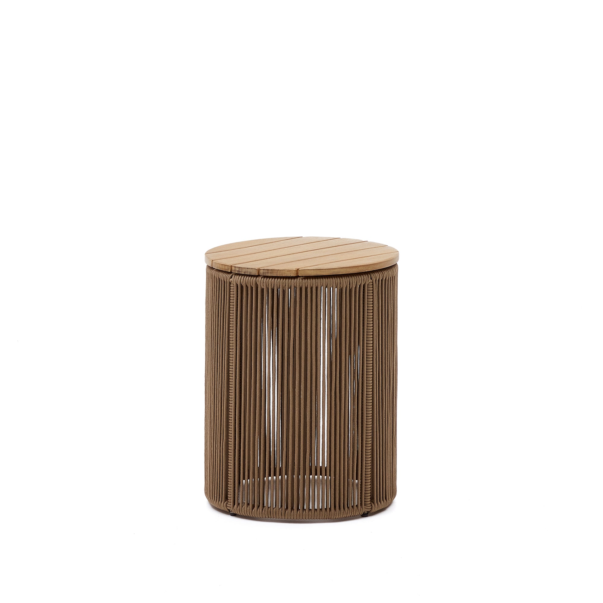 Dandara side table made of steel, beige cord and solid acacia wood, Ø40 cm FSC 100% - Product Image