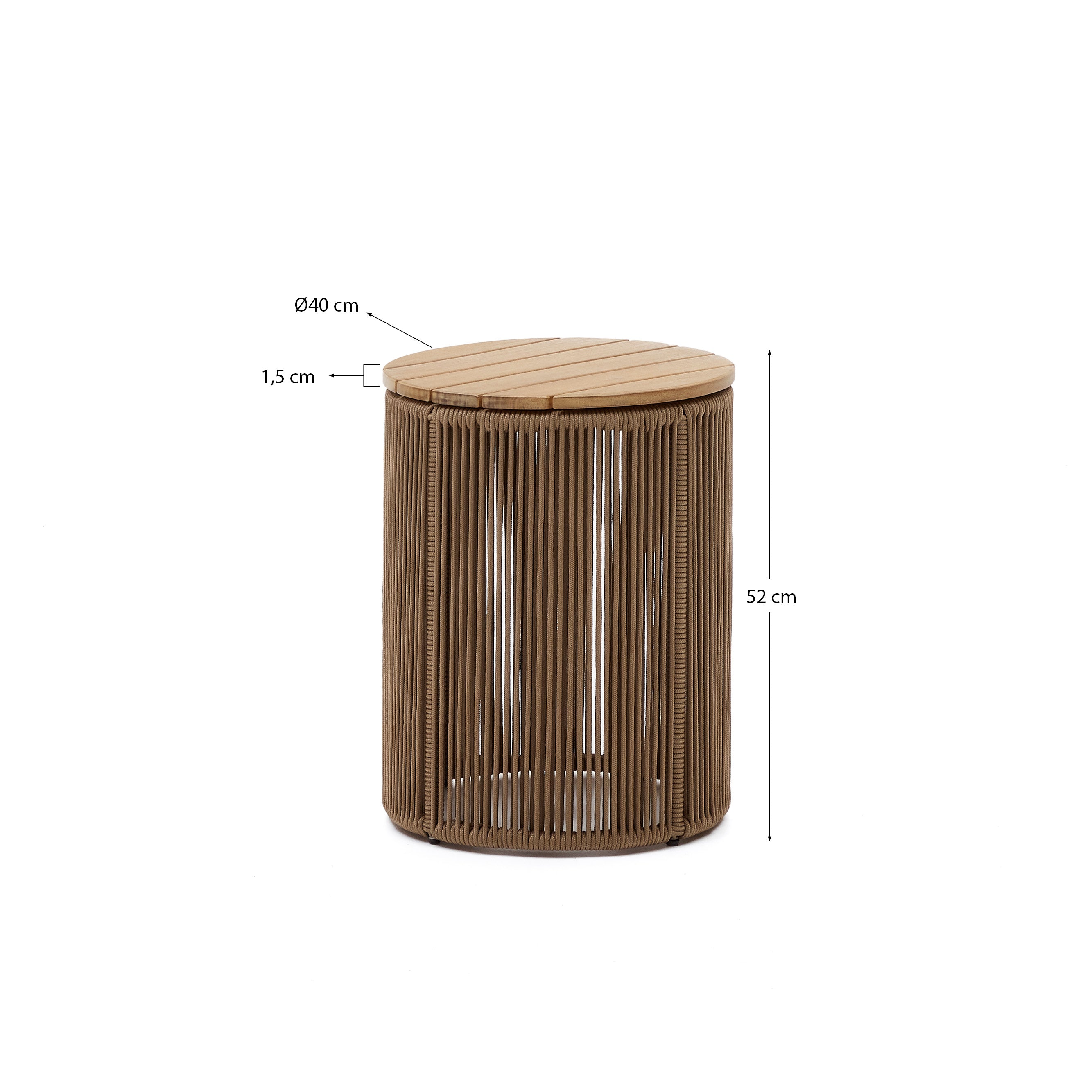 Dandara side table made of steel, beige cord and solid acacia wood, Ø40 cm FSC 100% - Measurements
