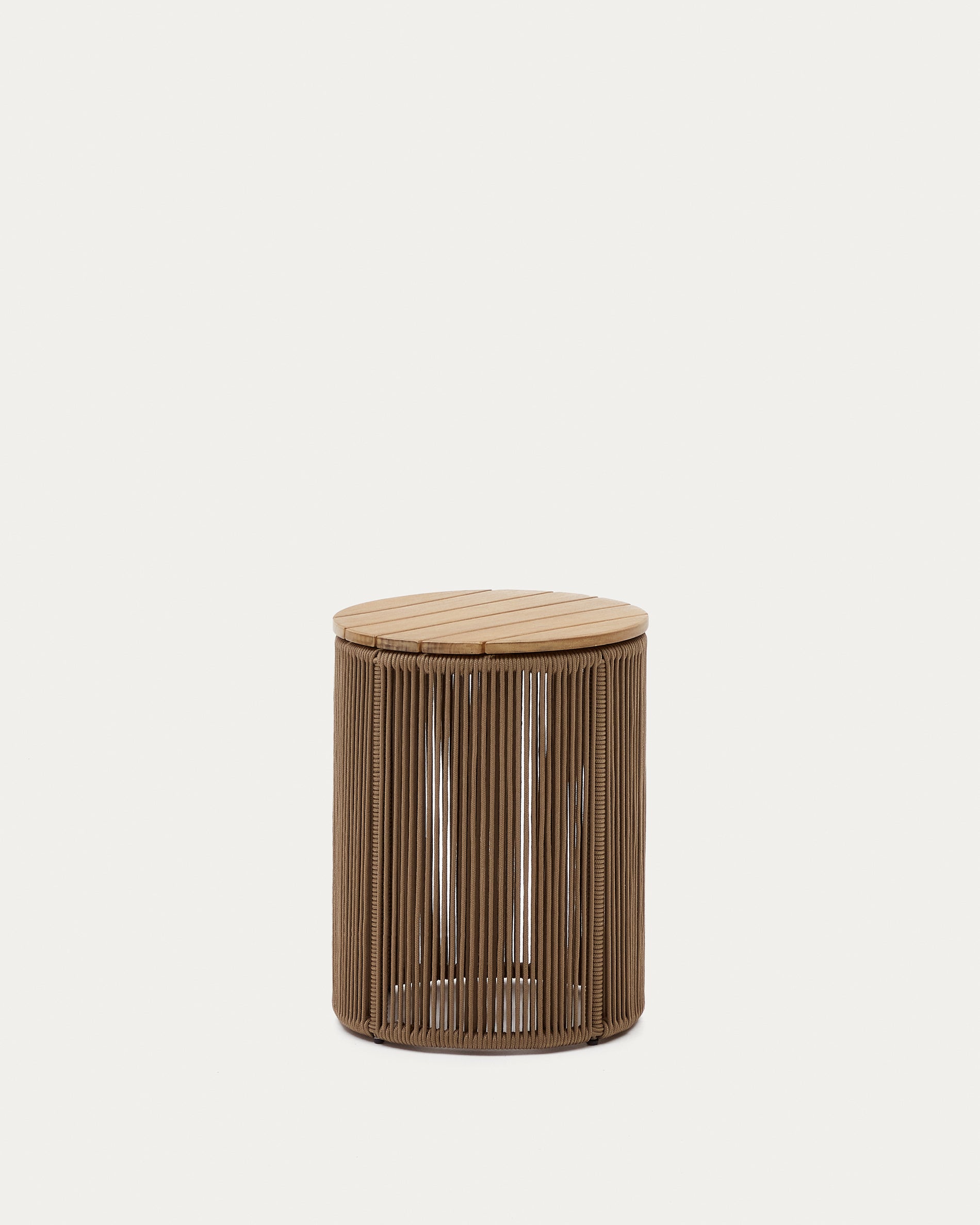 Dandara side table made of steel, beige cord and solid acacia wood, Ø40 cm FSC 100% - Product View