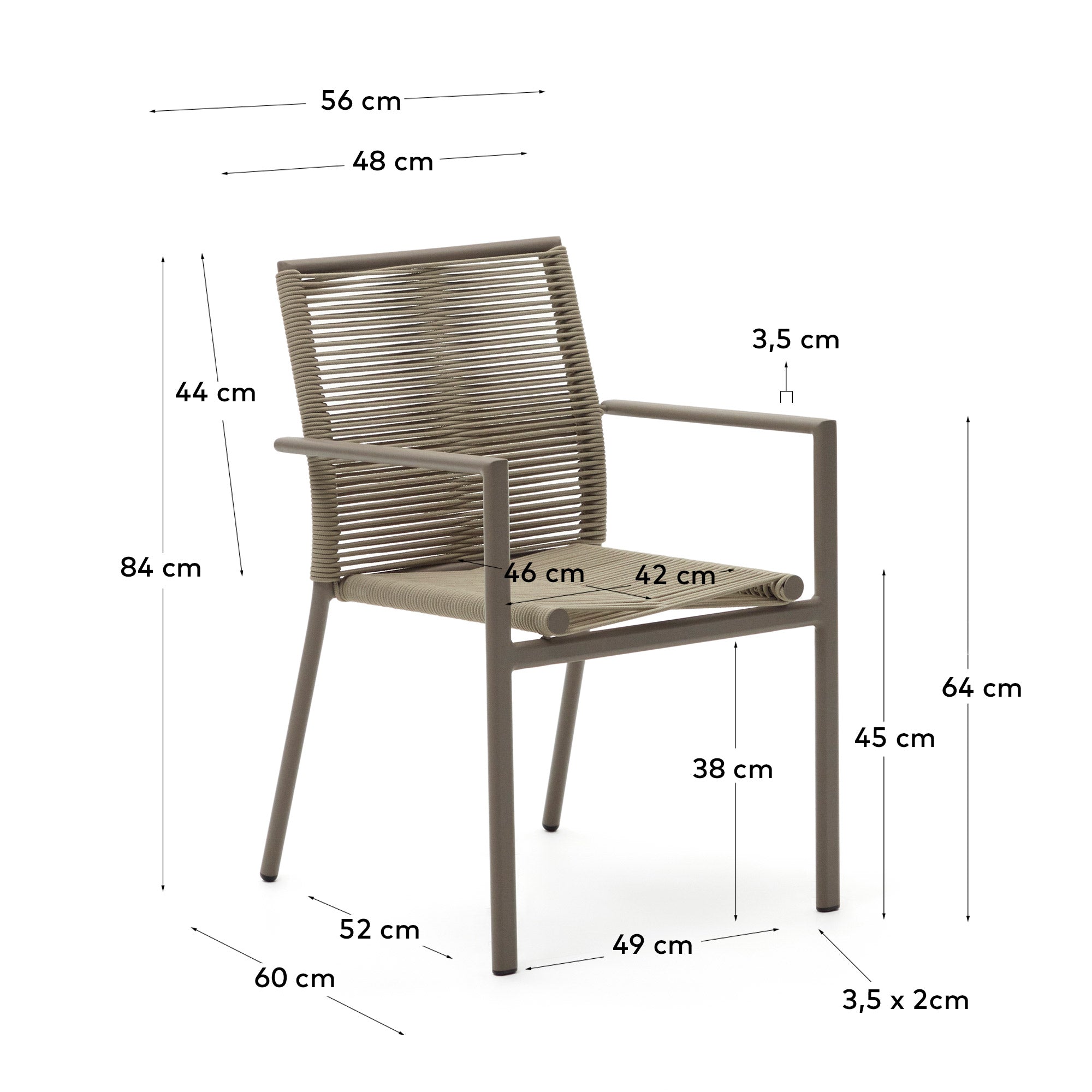 Culip aluminium and cord stackable outdoor chair in brown - Measurements
