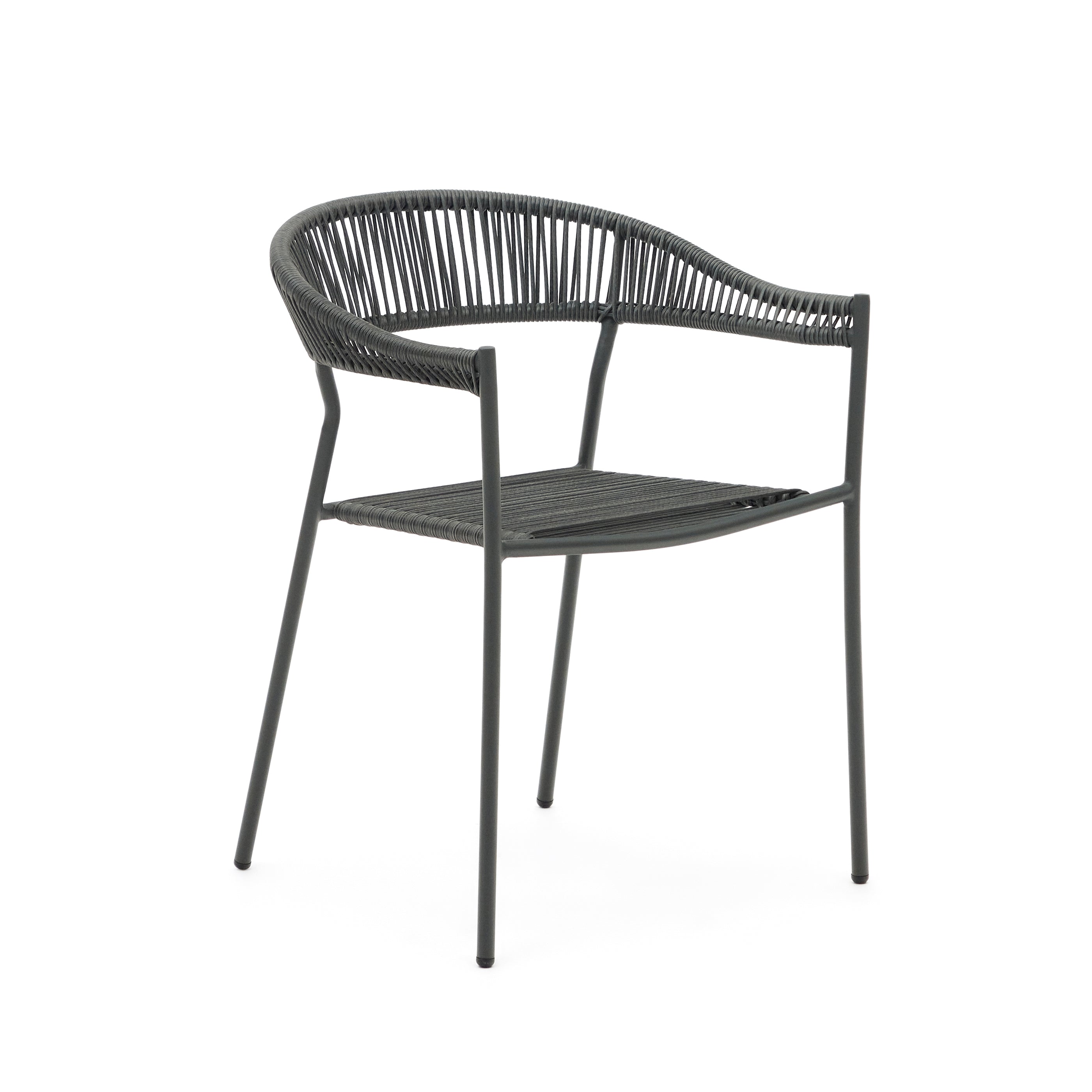 Futadera stackable outdoor chair in grey synthetic cord and grey painted steel - Product Image