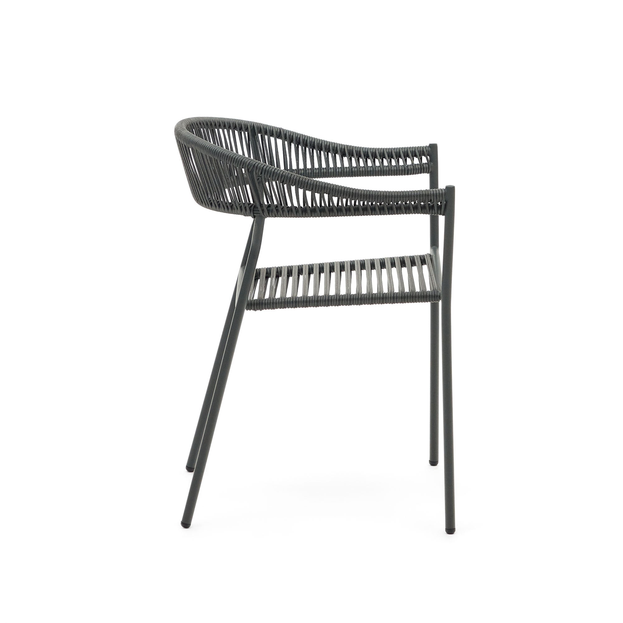 Futadera stackable outdoor chair in grey synthetic cord and grey painted steel - Product Image
