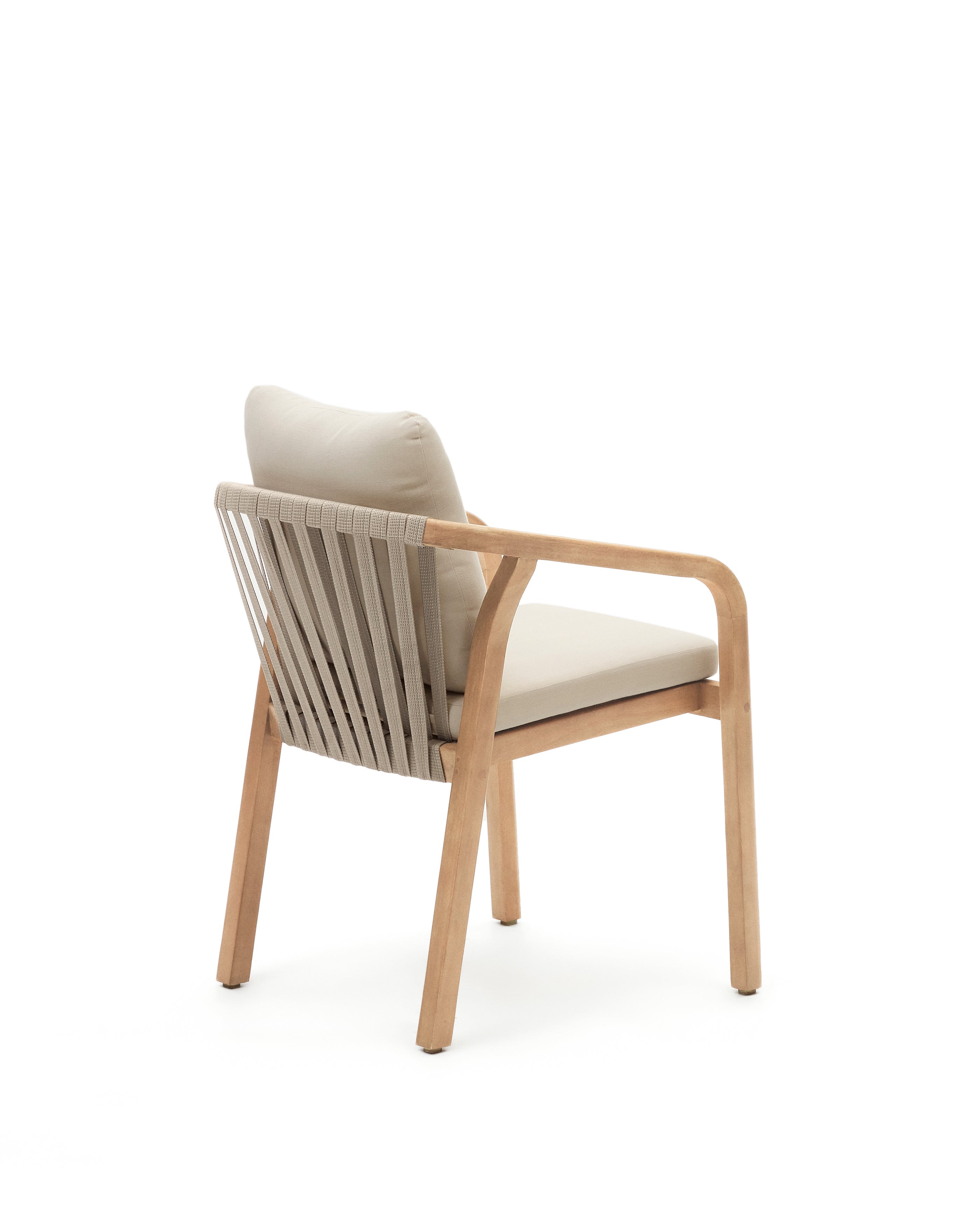 Malaret stackable chair in solid eucalyptus and beige cord, FSC - Product Image