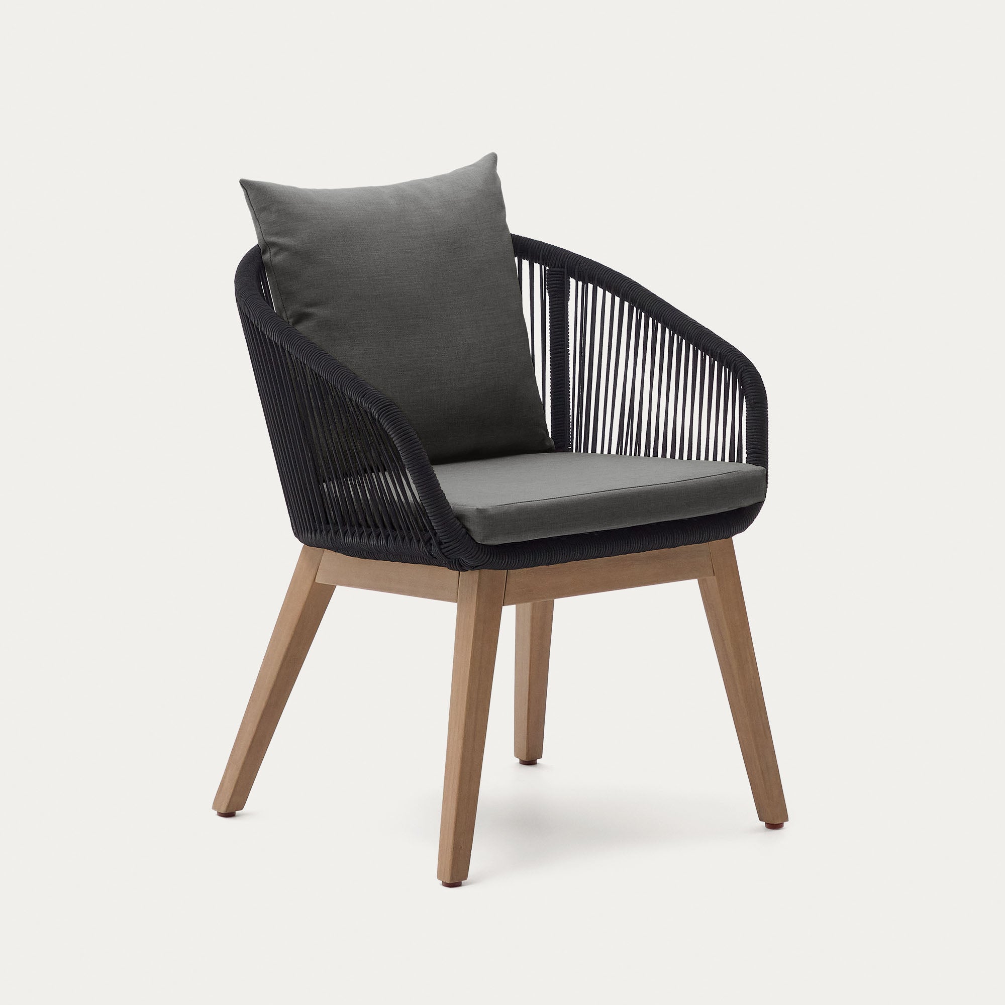 Portalo chair in black cord with solid acacia wood legs - Product Image